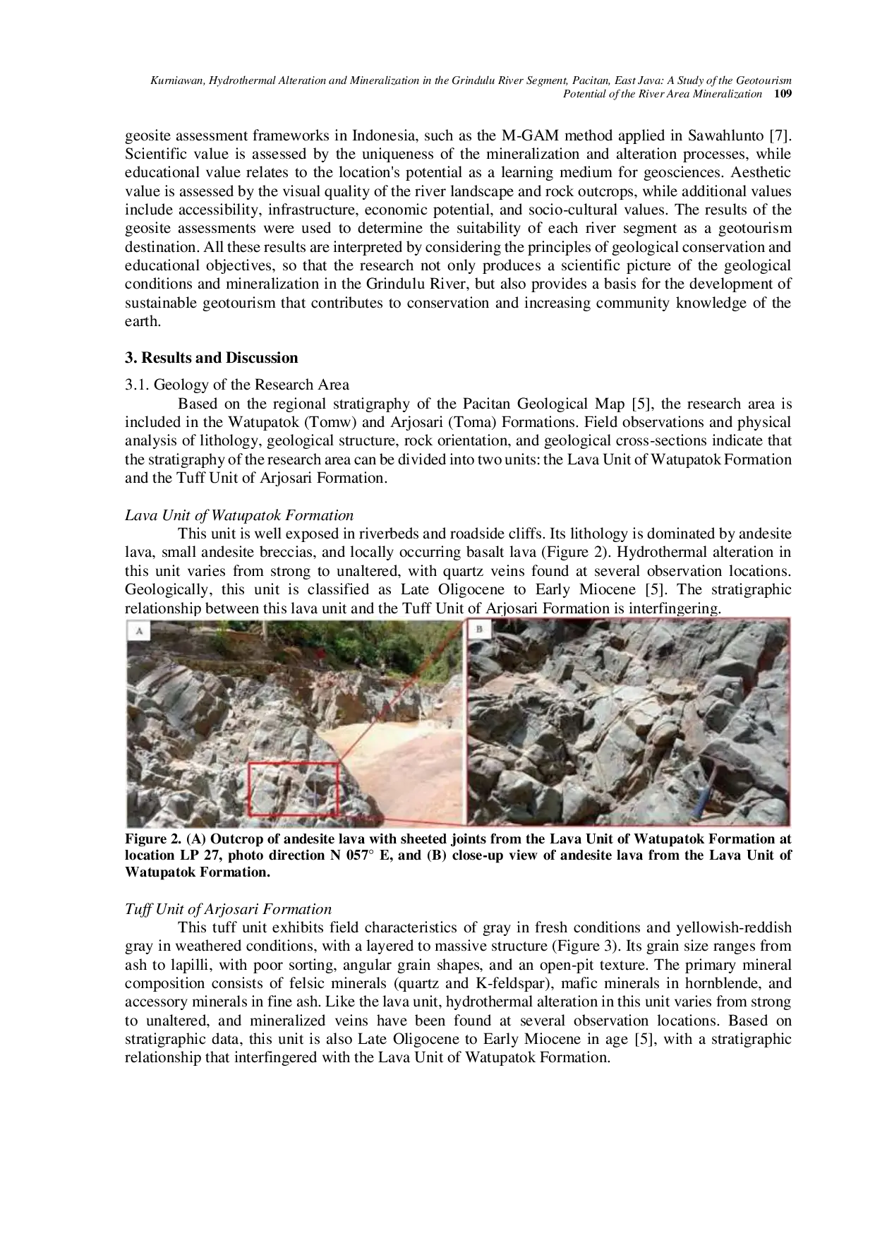 JURIS Hydrothermal Alteration and Mineralization in the Grindulu River Segment Pacitan East Java A Study of the Geotourism Potential of the River Area Mineralization