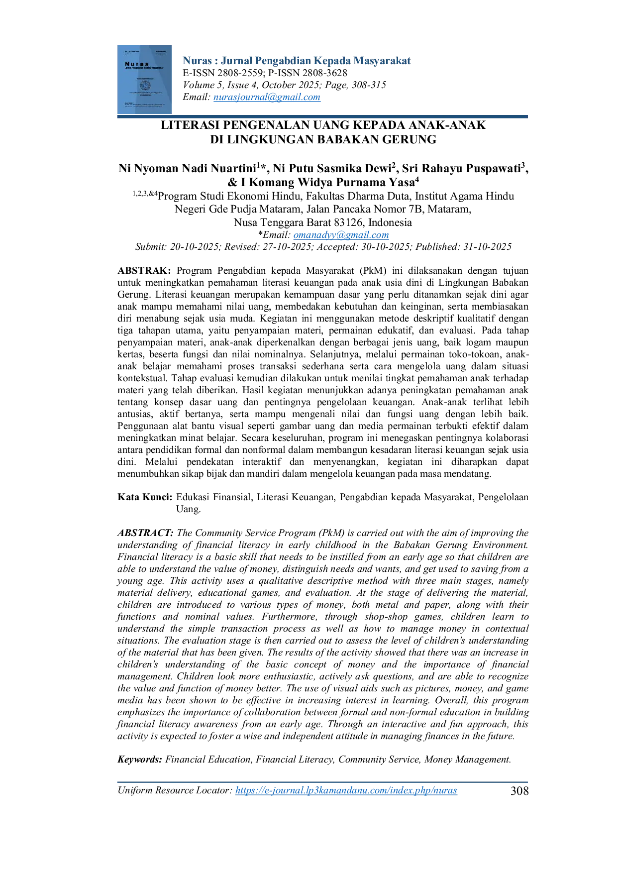 JURIS Literasi Pengenalan Uang kepada Anak anak di Lingkungan Babakan Gerung