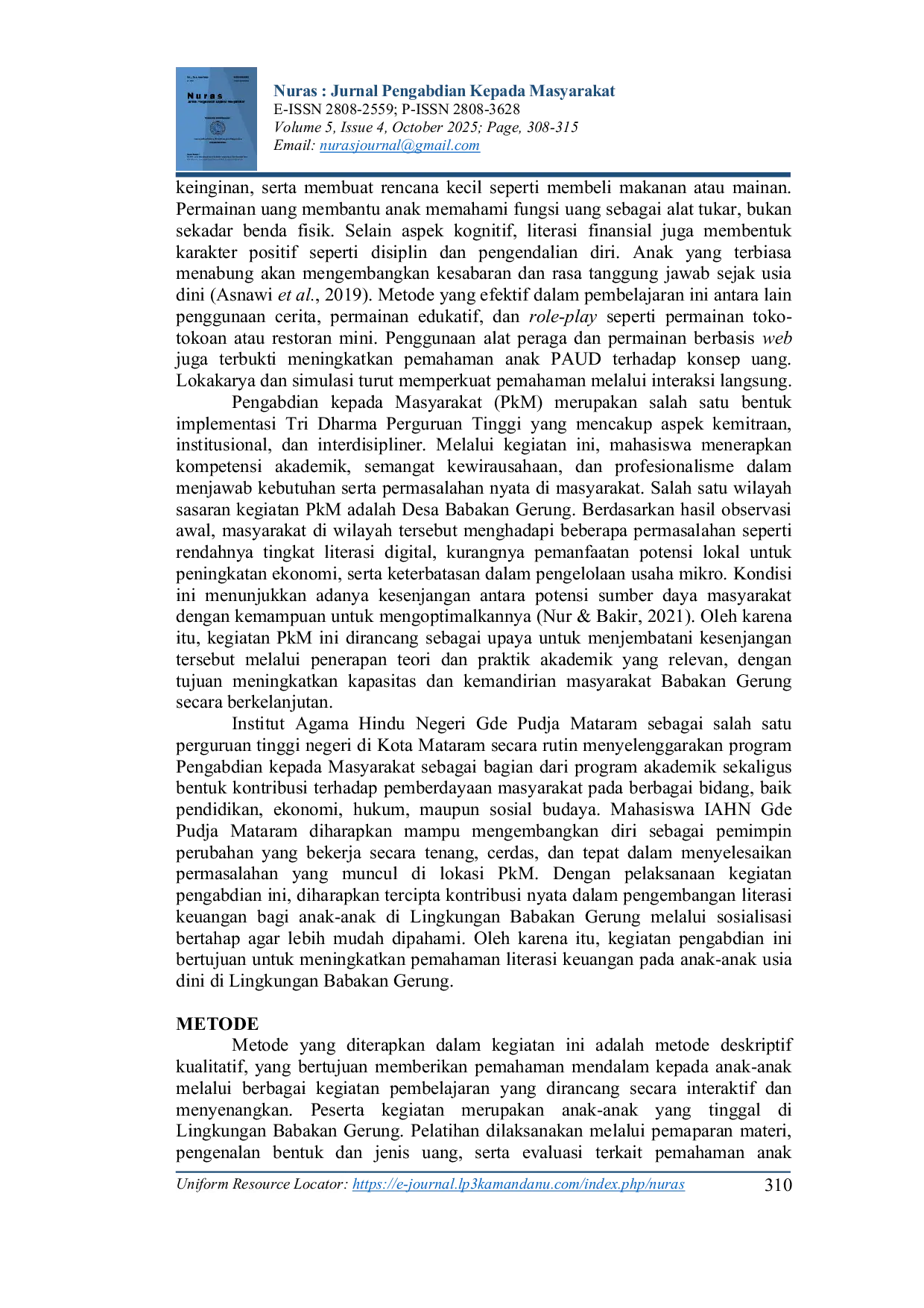 JURIS Literasi Pengenalan Uang kepada Anak anak di Lingkungan Babakan Gerung