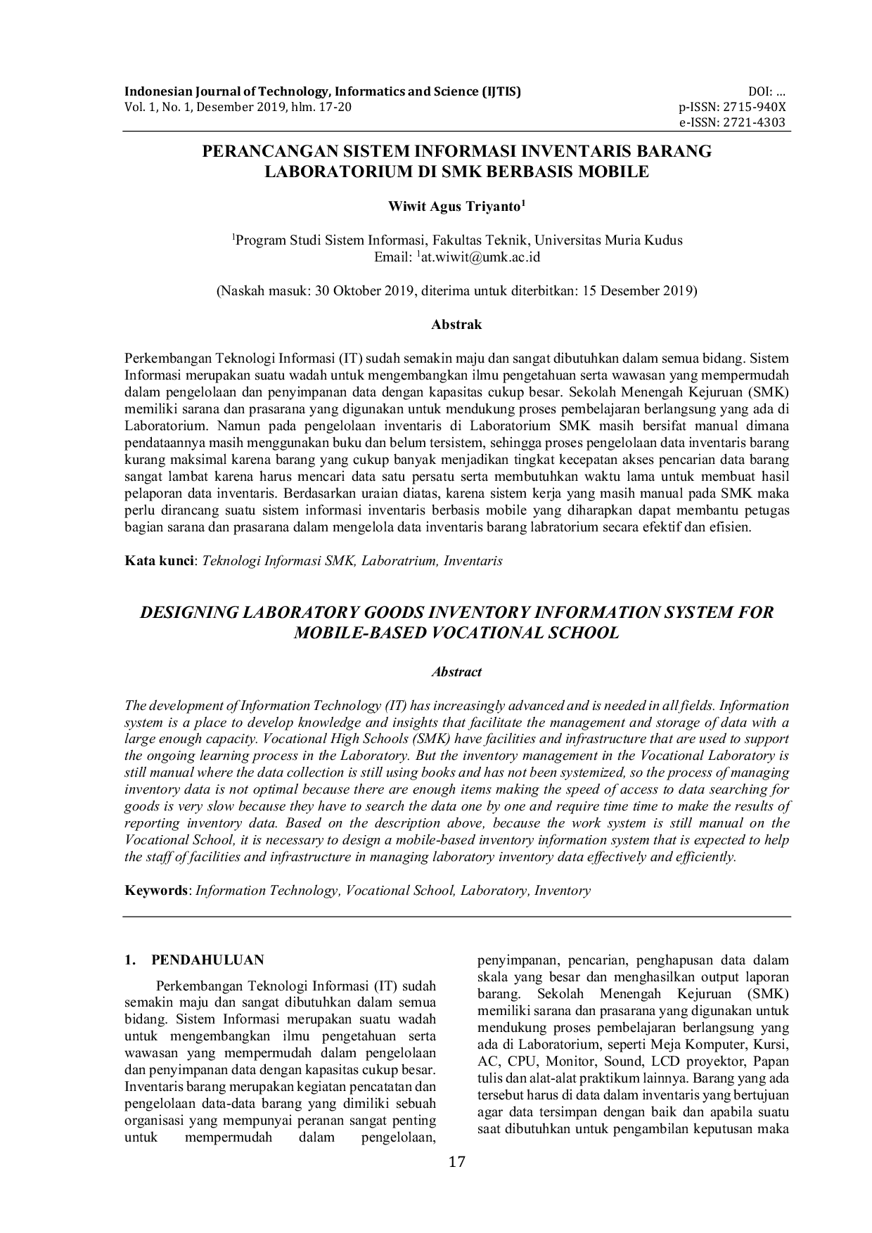 JURIS Perancangan Sistem Informasi Inventaris Barang Laboratorium di SMK Berbasis Mobile