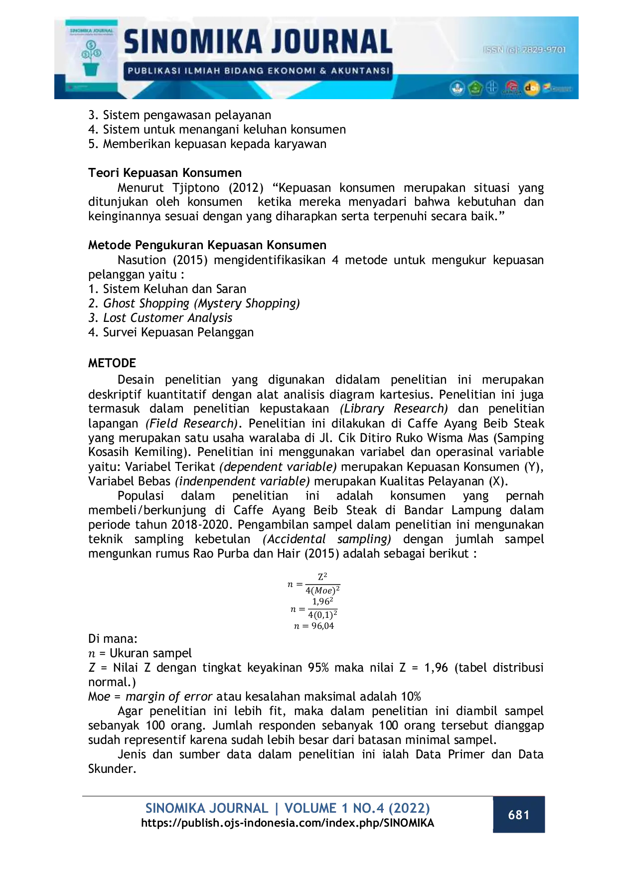 JURIS Analisis Kualitas Pelayanan Terhadap Kepuasan Konsumen Pada Caffe Ayang Beib Steak Masa Pandemi Covid 19