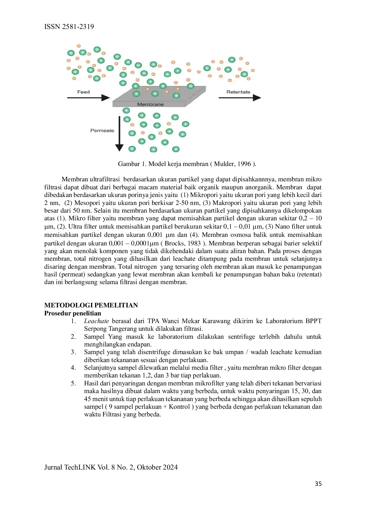 JURIS Teknologi Membran Mikrofiltrasi Mf Untuk Pemurnian Total Nitrogen Dari Sampah Cair Leachate Di Tpa Wanci Mekar Kerawang