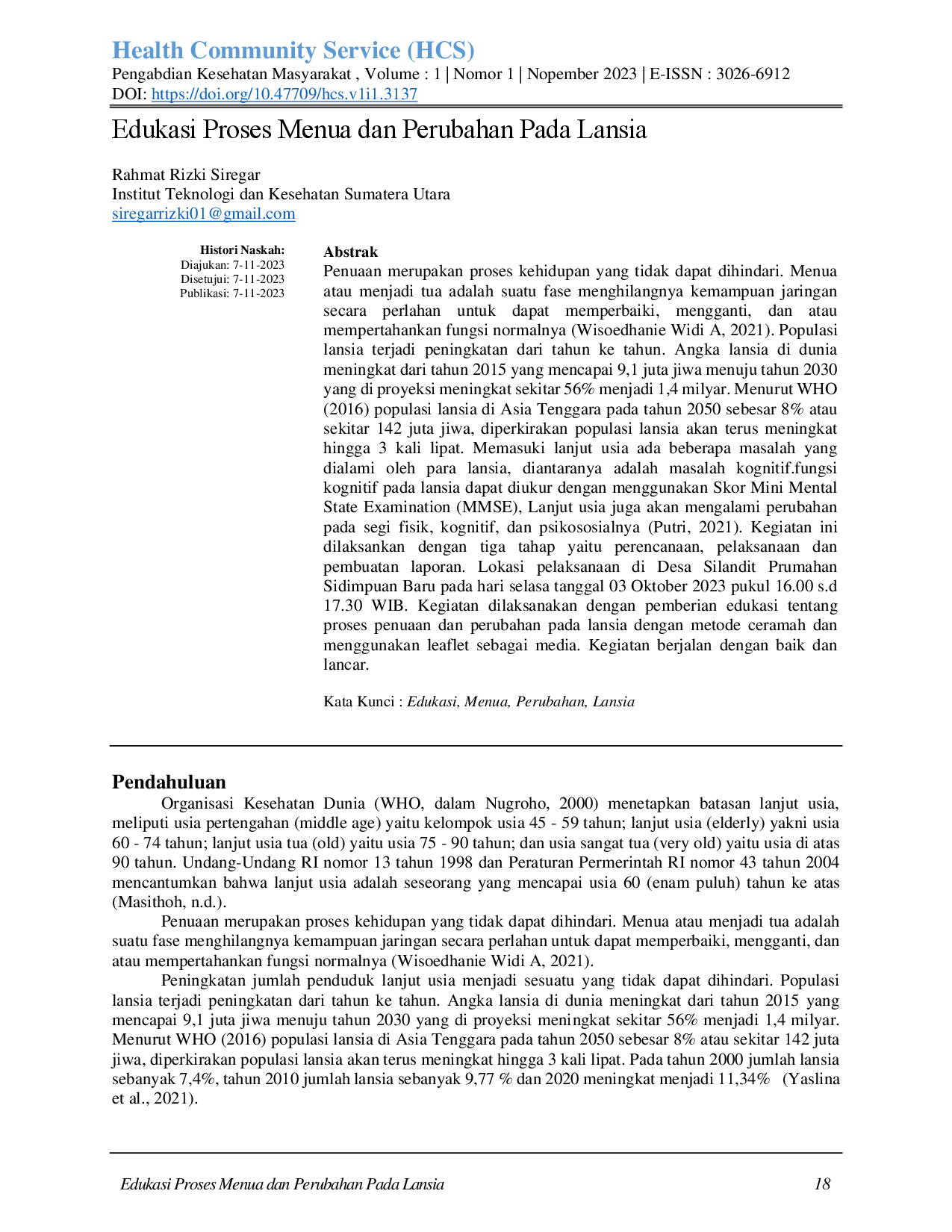 juris Edukasi Proses Penuaan dan Perubahan Pada Lansia