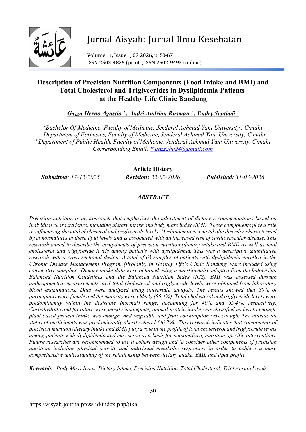 JURIS Precision Nutrition Components Food Intake and BMI with Total Cholesterol and Triglycerides in Dyslipidemia Patients