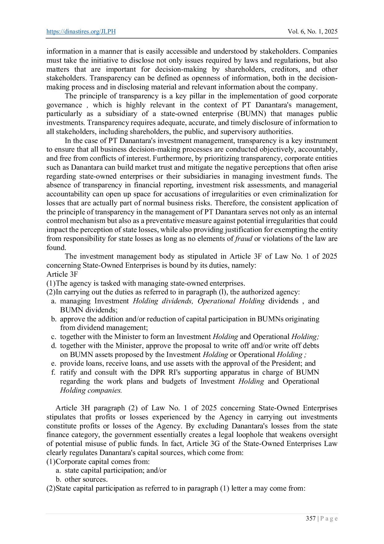 JURIS Legal Analysis of the Exclusion of PT Danantara s Losses From State Financial Losses In Investment