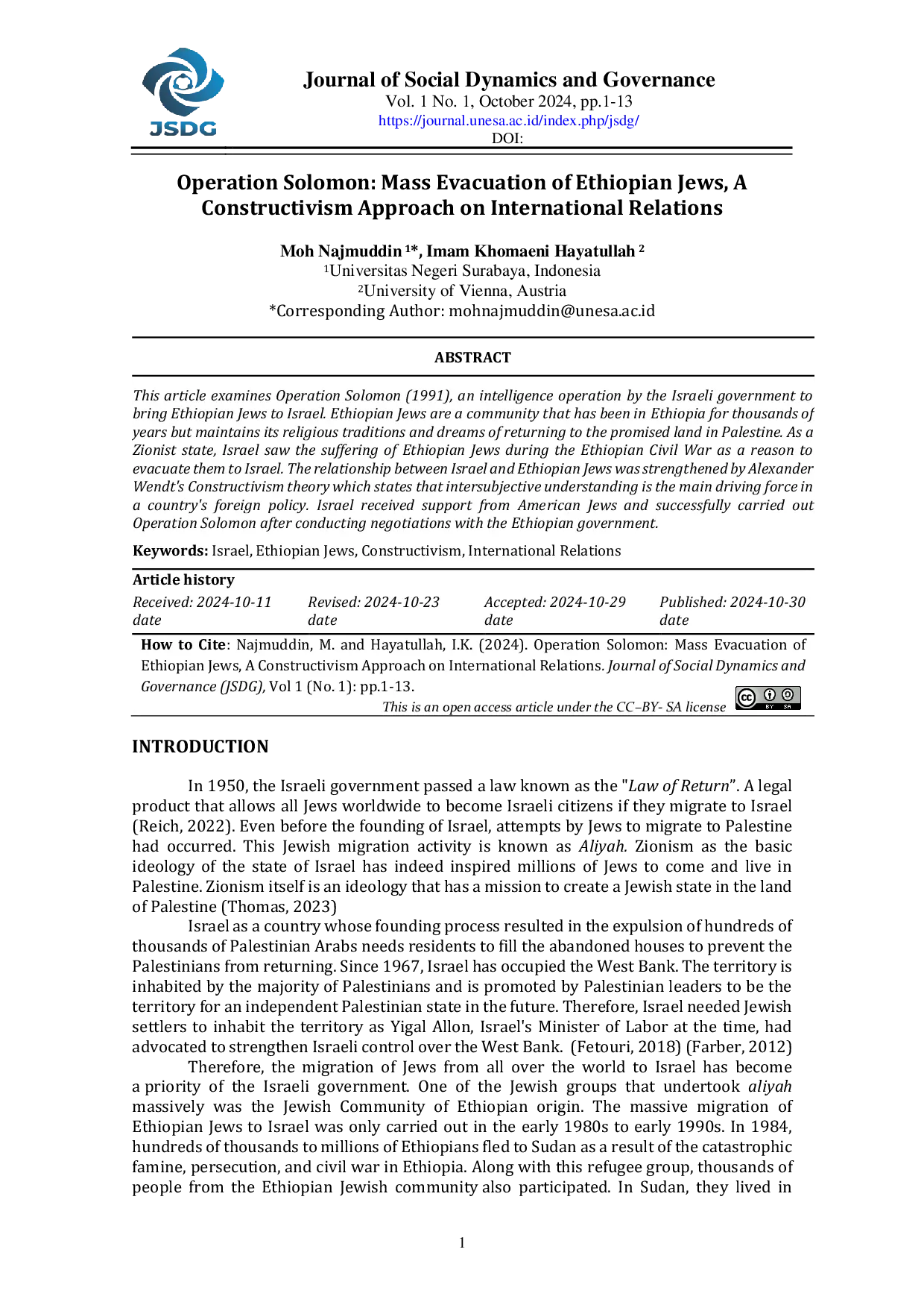 JURIS Operation Solomon Mass Evacuation of Ethiopian Jews A Constructivism Approach on International Relations