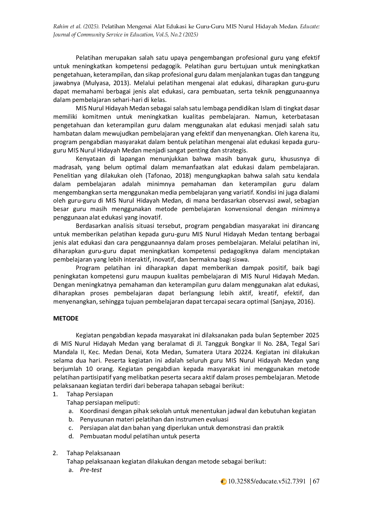 JURIS Pelatihan Mengenai Alat Edukasi ke Guru Guru MIS Nurul Hidayah Medan