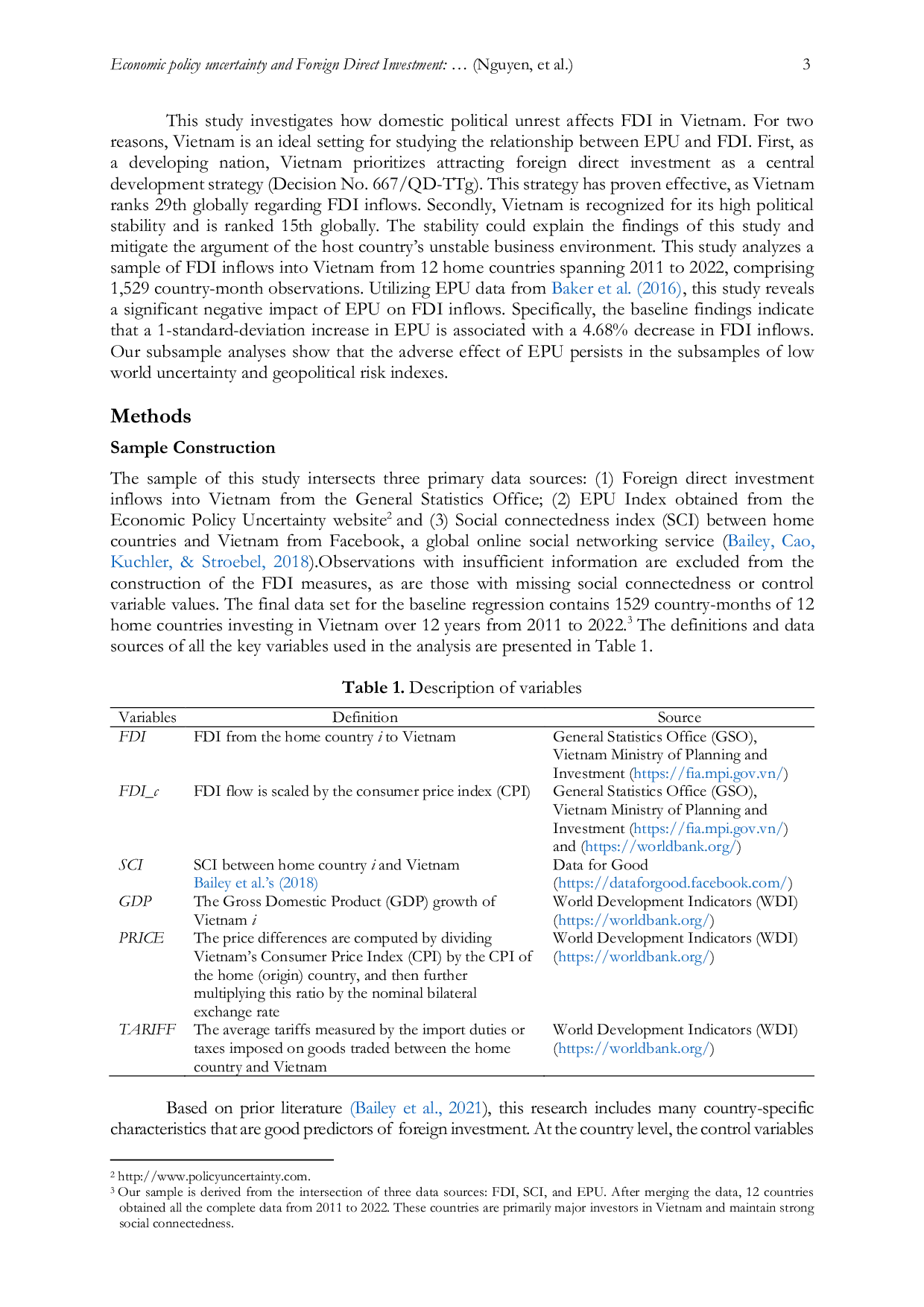 JURIS Economic policy uncertainty and foreign direct investment The role of social connectedness in Vietnam