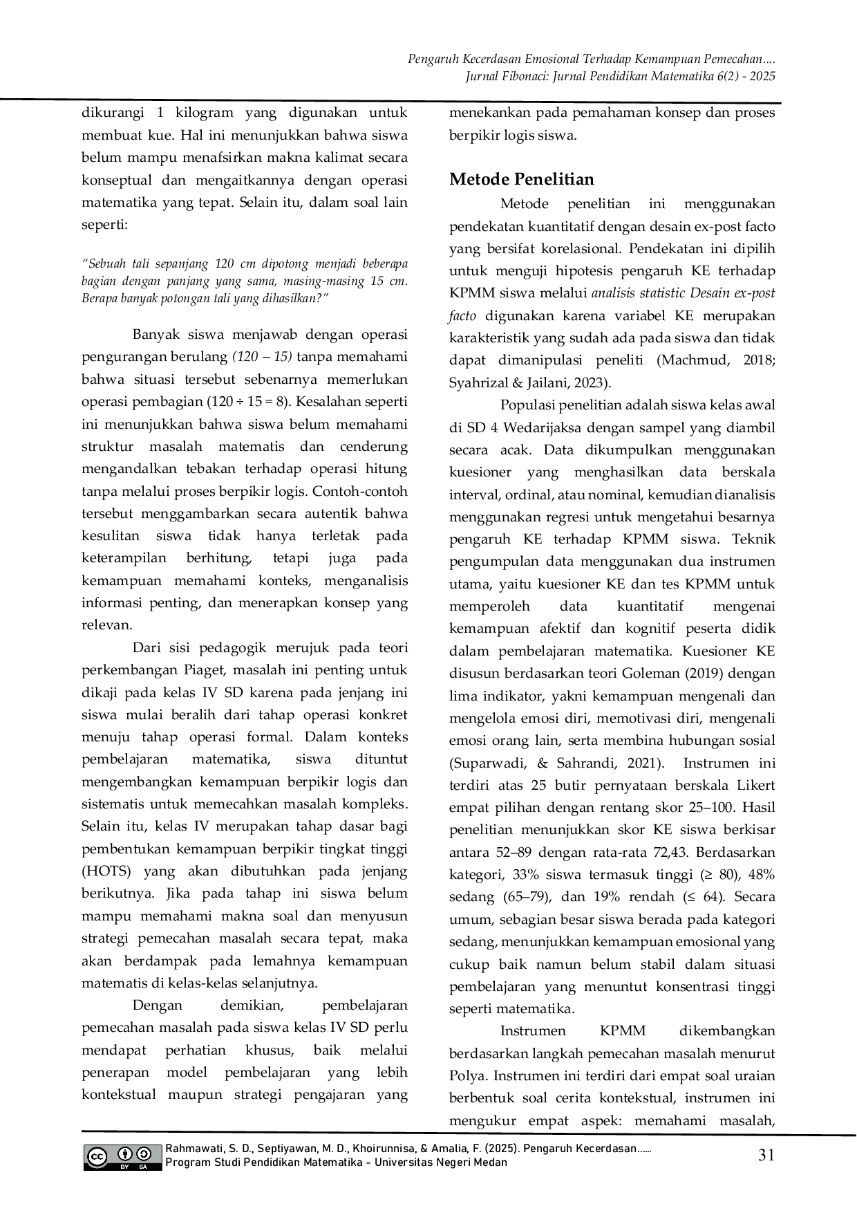 JURIS Pengaruh Kecerdasan Emosional Terhadap Kemampuan Pemecahan Masalah Matematis Siswa Kelas IV SD Wedarijaksa