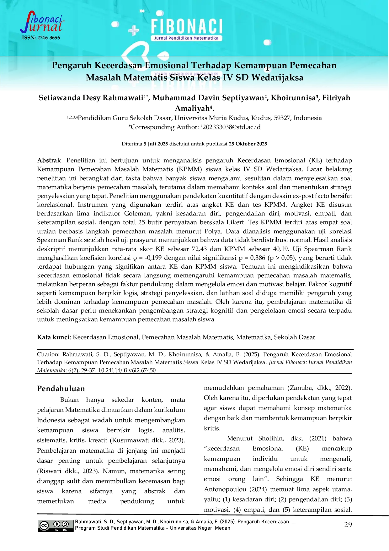 JURIS Pengaruh Kecerdasan Emosional Terhadap Kemampuan Pemecahan Masalah Matematis Siswa Kelas IV SD Wedarijaksa