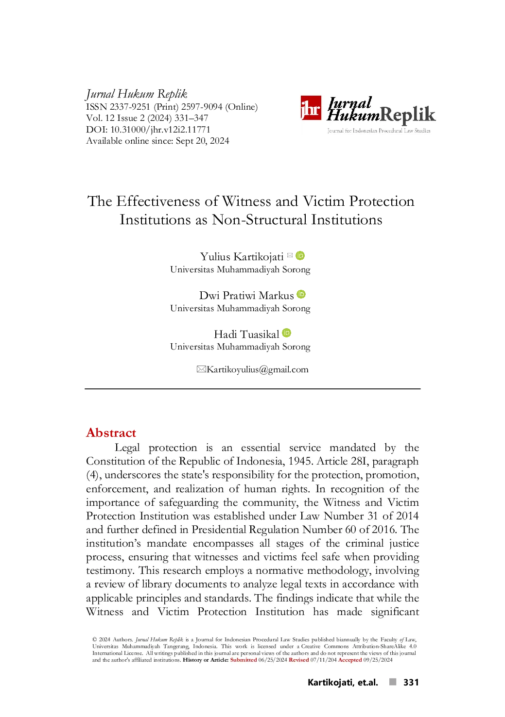 JURIS The Effectiveness of Witness and Victim Protection Institutions as Non Structural Institutions