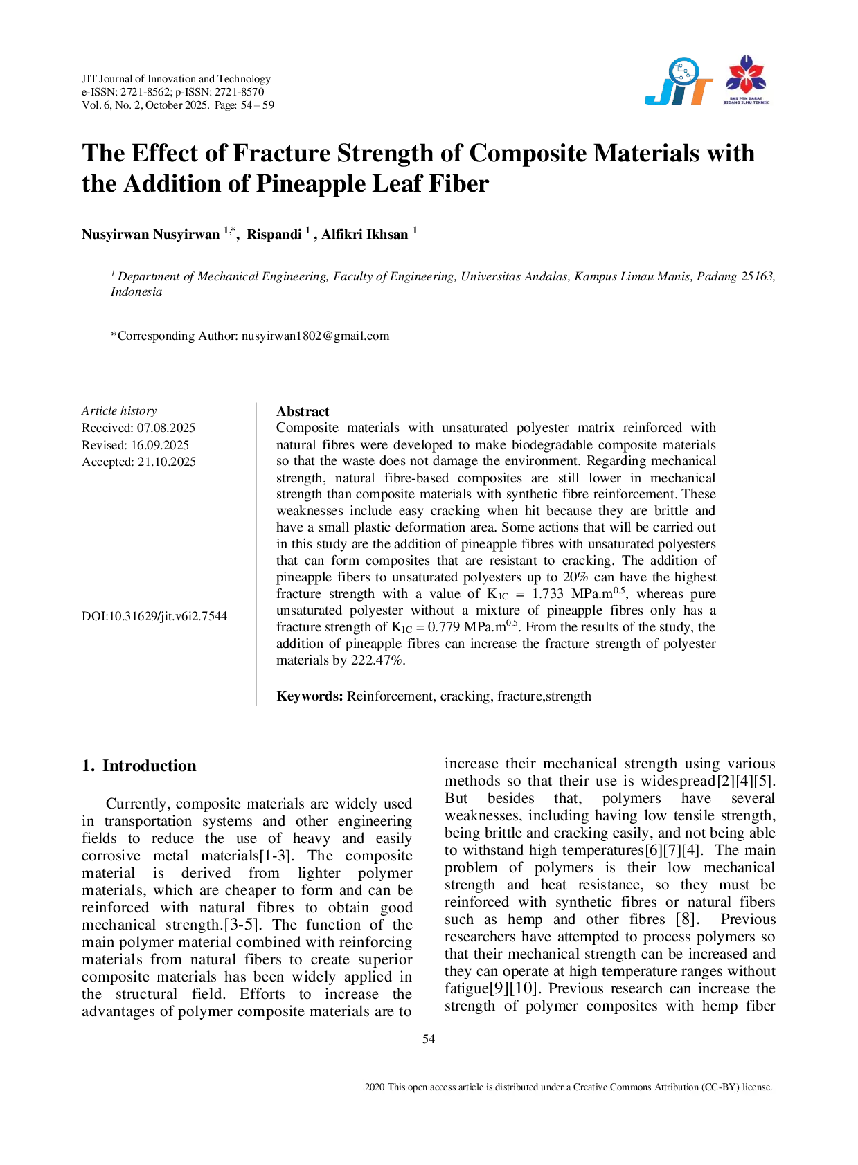JURIS The Effect of Fracture Strength of Composite Materials with the Addition of Pineapple Leaf Fiber