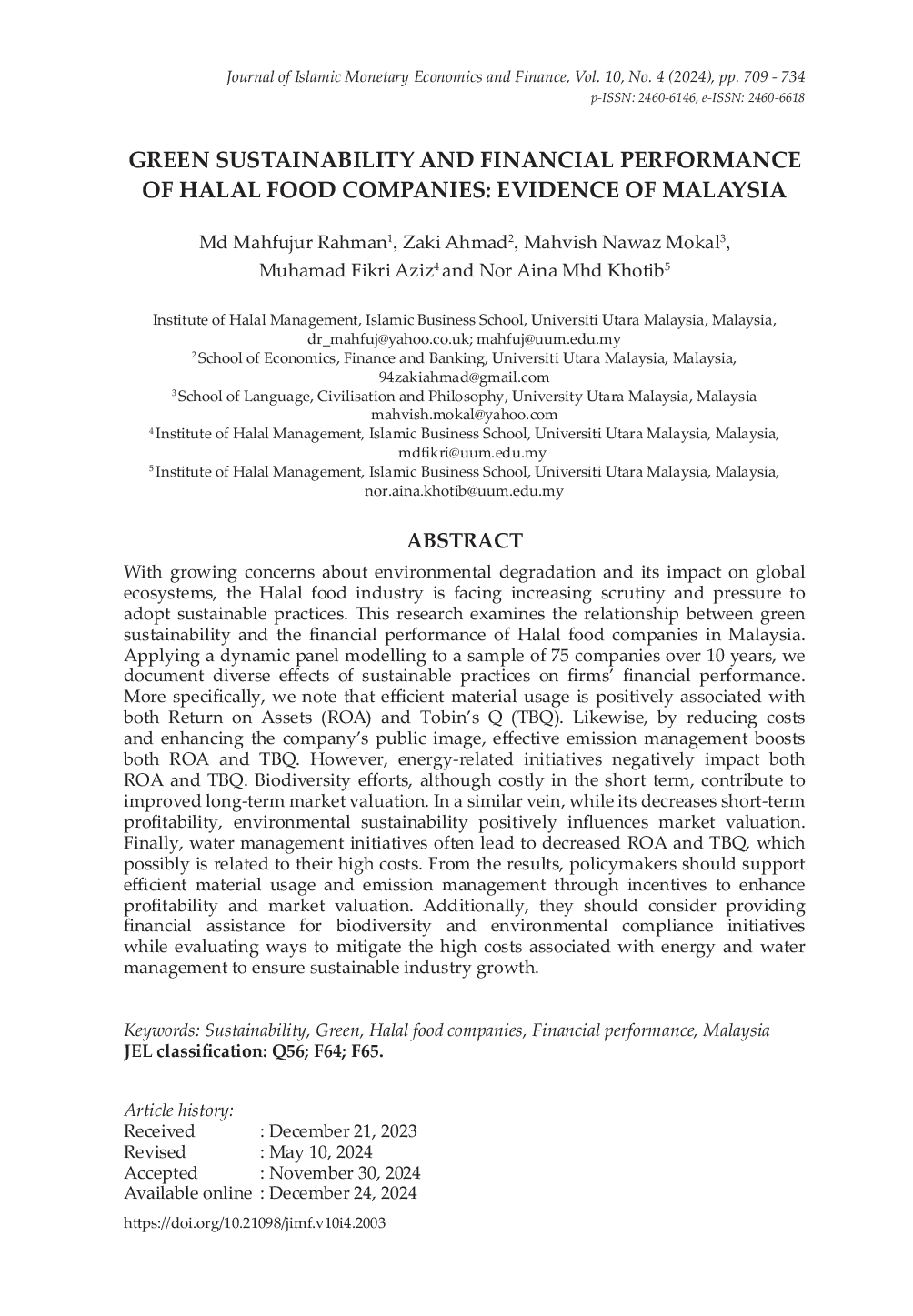JURIS Green Sustainability and Financial Performance of Halal Food Companies Evidence of Malaysia