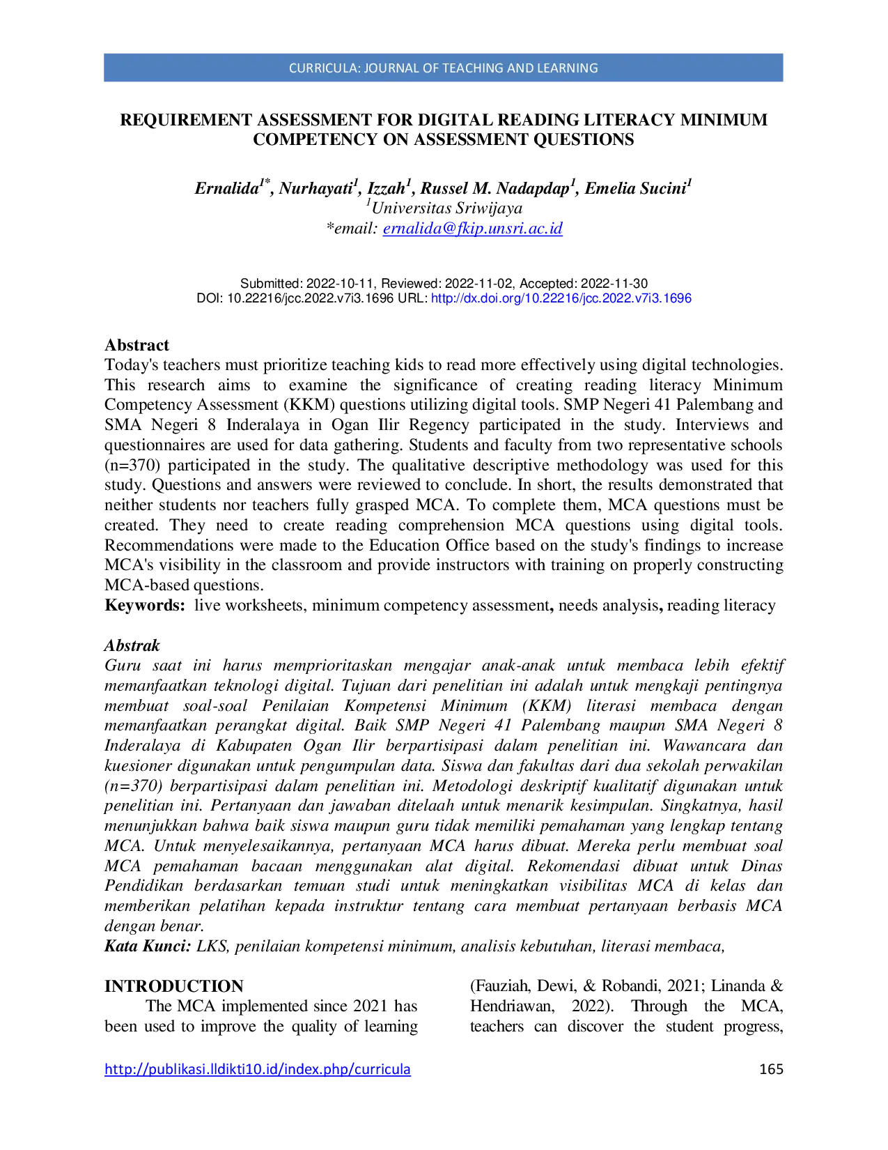 JURIS Requirement Assessment for Digital Reading Literacy Minimum Competency on Assessment Questions