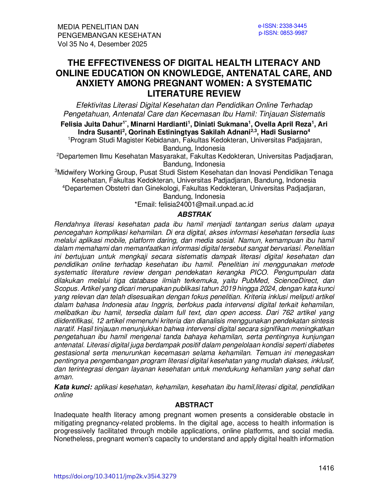 JURIS The Effectiveness of Digital Health Literacy and Online Education on Knowledge Antenatal Care and Anxiety Among Pregnant Women A Systematic Literature Review