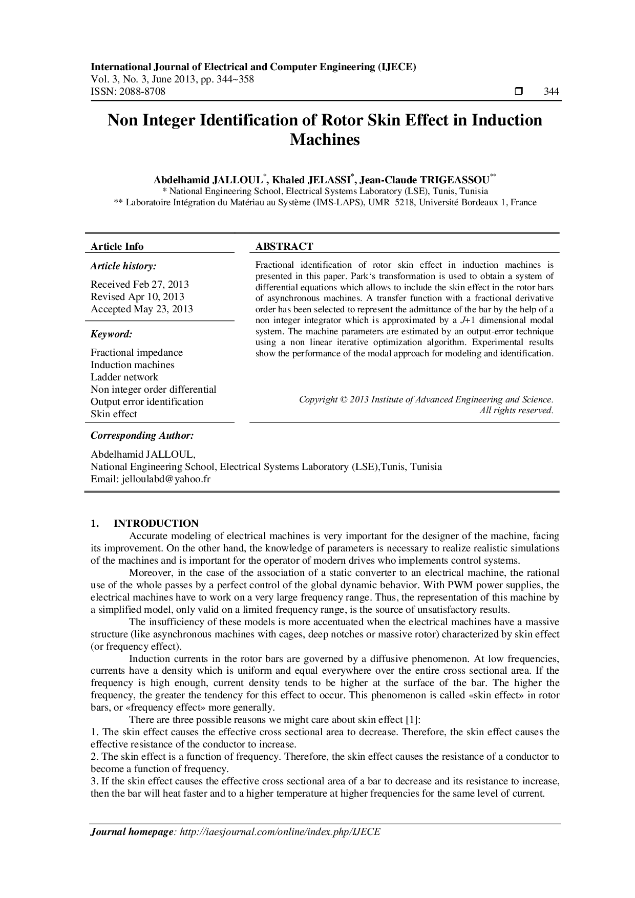 JURIS Non Integer Identification of Rotor Skin Effect in Induction Machines