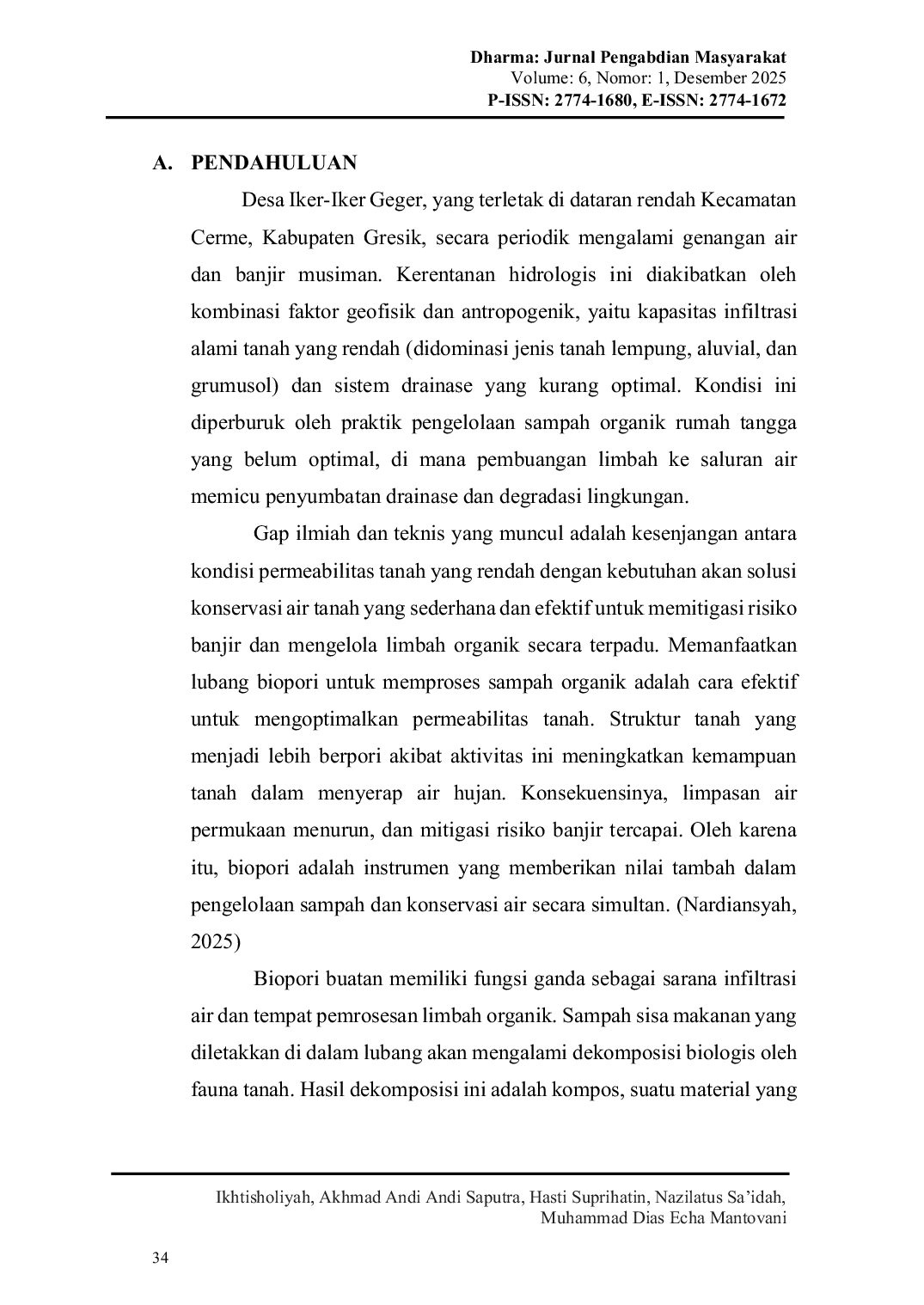 JURIS Edukasi dan Implementasi Lubang Resapan Biopori untuk Mitigasi Banjir dan Pengelolaan Sampah Organik