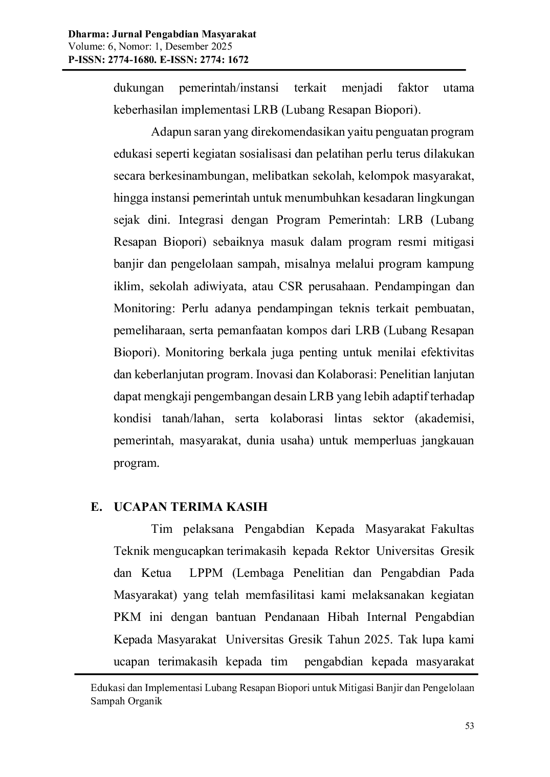 JURIS Edukasi dan Implementasi Lubang Resapan Biopori untuk Mitigasi Banjir dan Pengelolaan Sampah Organik