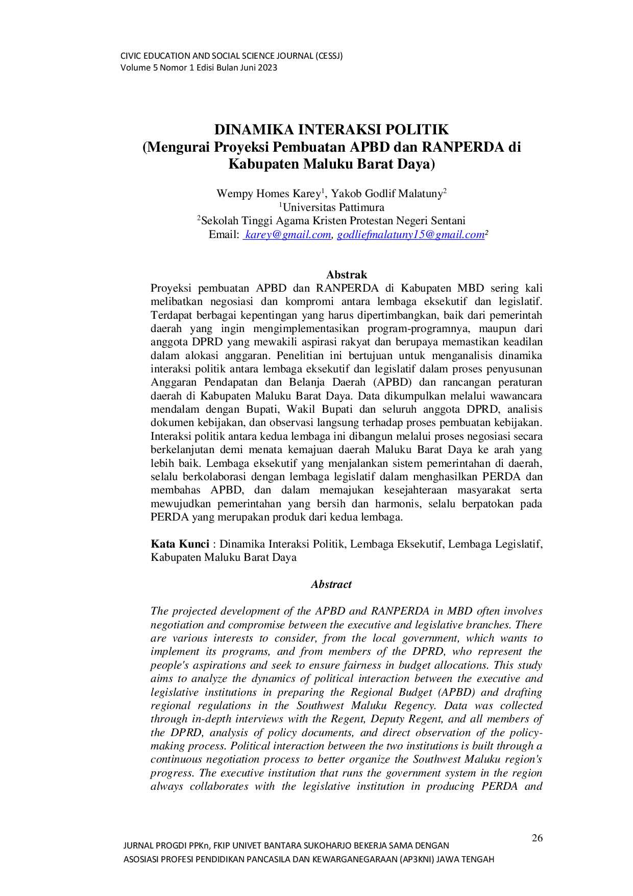 JURIS DINAMIKA INTERAKSI POLITIK Mengurai Proyeksi Pembuatan APBD dan RANPERDA di Kabupaten Maluku Barat Daya