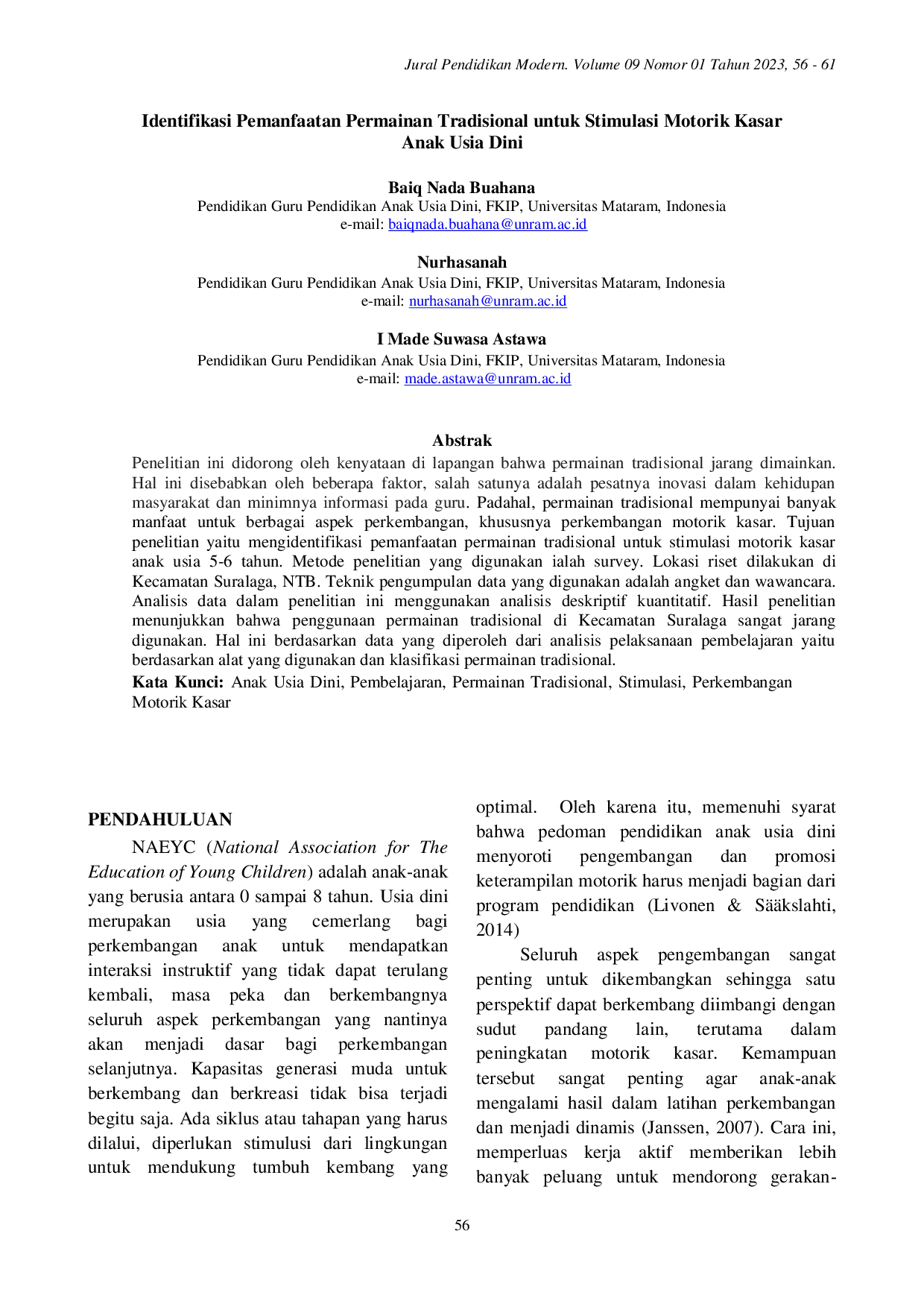 JURIS Identifikasi Pemanfaatan Permainan Tradisional untuk Stimulasi Motorik Kasar Anak Usia Dini