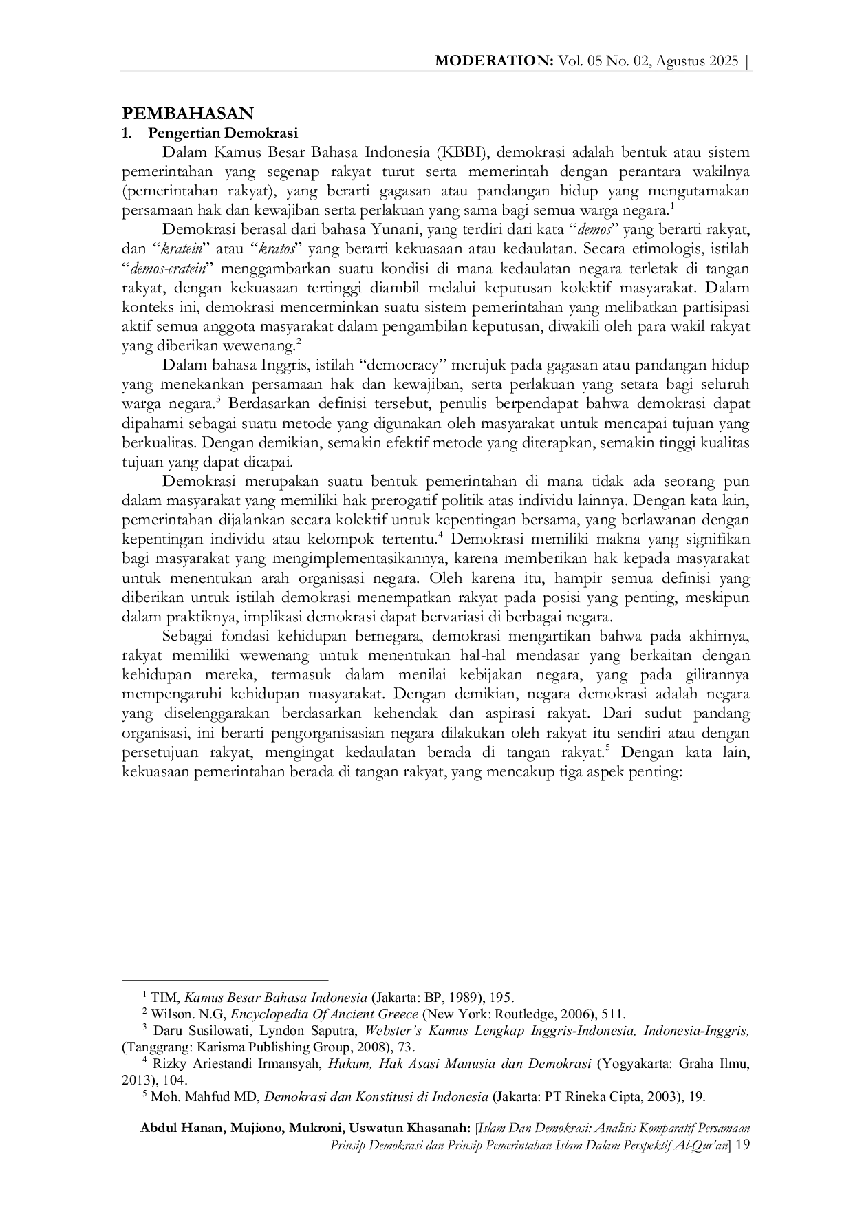 JURIS ISLAM DAN DEMOKRASI Analisis Komparatif Persamaan Prinsip Demokrasi dan Prinsip Pemerintahan Islam dalam Perspektif Al Qur an