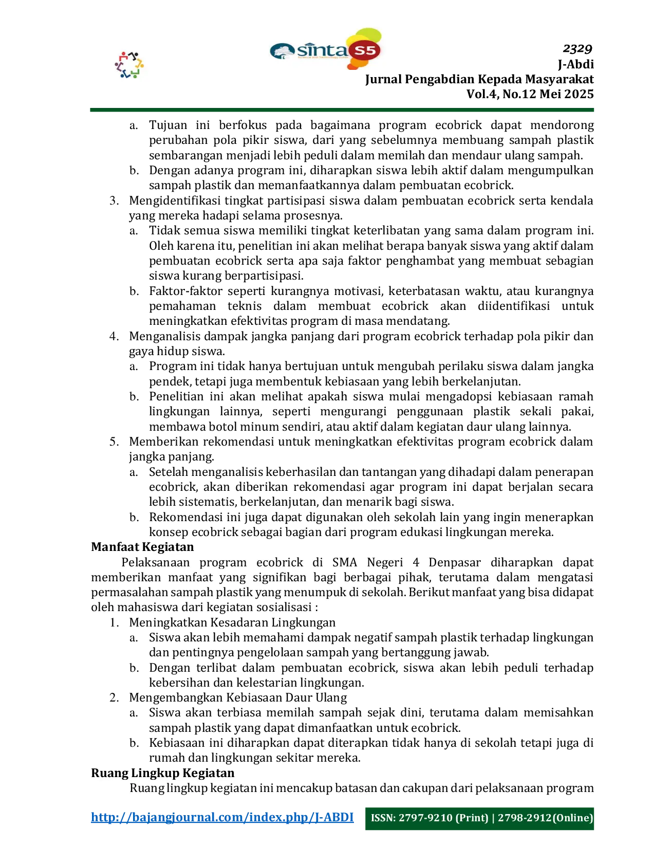 JURIS Peran dan Dampak Ecobrick Terhadap Kesadaran Staf Sekolah dalam Pengelolaan Sampah Plastik di SMA Negeri 4 Denpasar