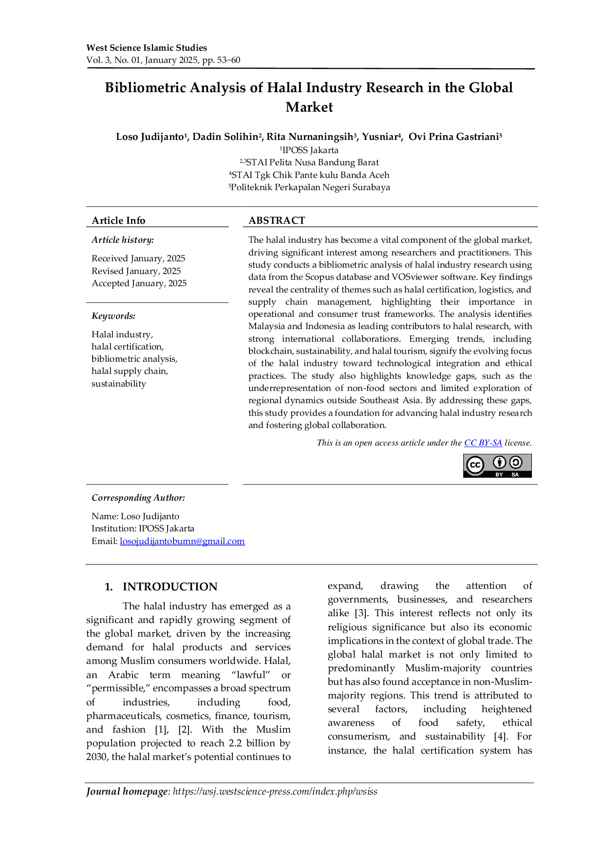 JURIS Bibliometric Analysis of Halal Industry Research in the Global Market