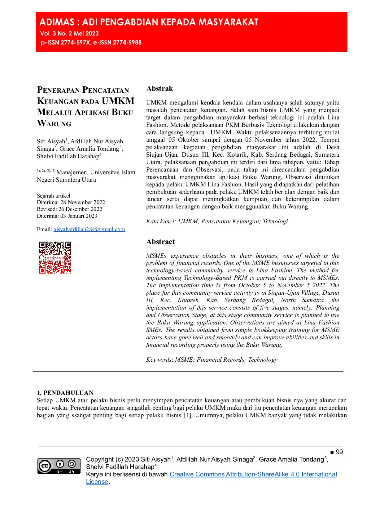 JURIS Penerapan Pencatatan Keuangan pada UMKM Melalui Aplikasi Buku Warung