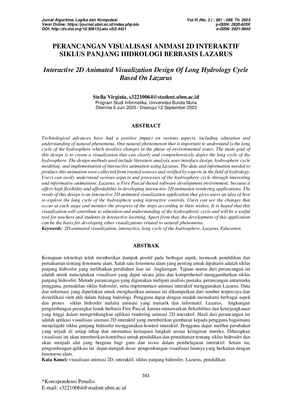 JURIS Perancangan Visualisasi Animasi 2D Interaktif Siklus Panjang Hidrologi Berbasis Lazarus