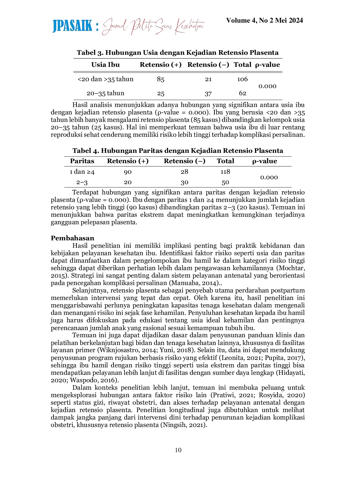 JURIS Hubungan Usia Dan Paritas Dengan Kejadian Retensio Plasenta Di Rumah Sakit Umum Dewi Sartika Kota Kendari