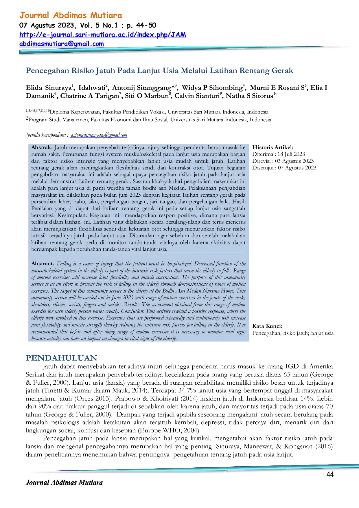 JURIS Pencegahan Risiko Jatuh Pada Lanjut Usia Melalui Latihan Rentang Gerak