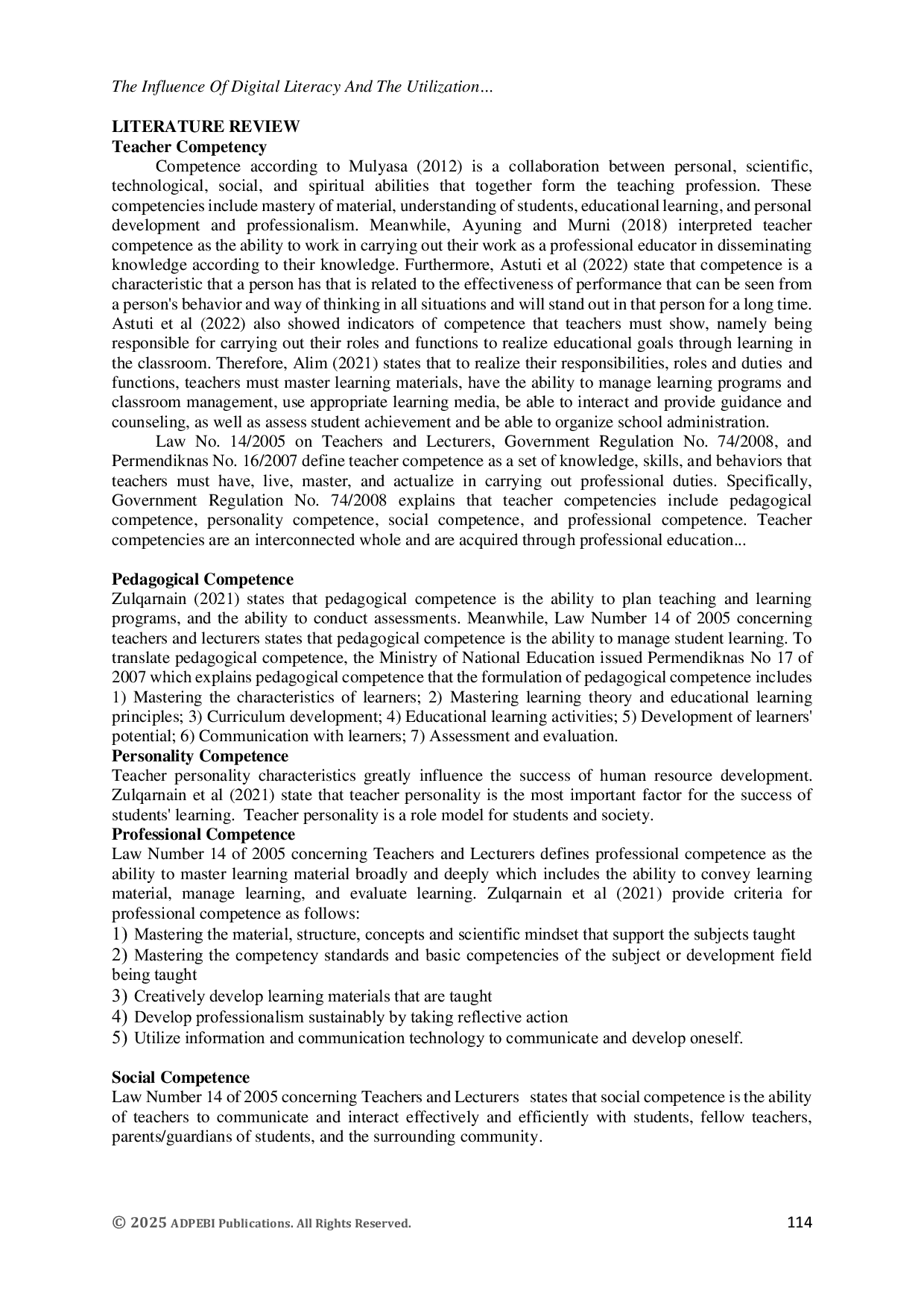 JURIS The Influence Of Digital Literacy And The Utilization Of Online Learning Media On The Competence Of Elementary School Teachers