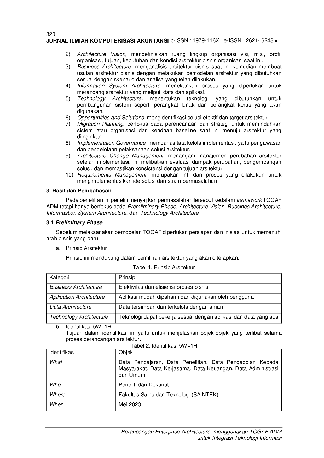 JURIS Perancangan Enterprise Architecture menggunakan TOGAF ADM untuk Integrasi Teknologi Informasi