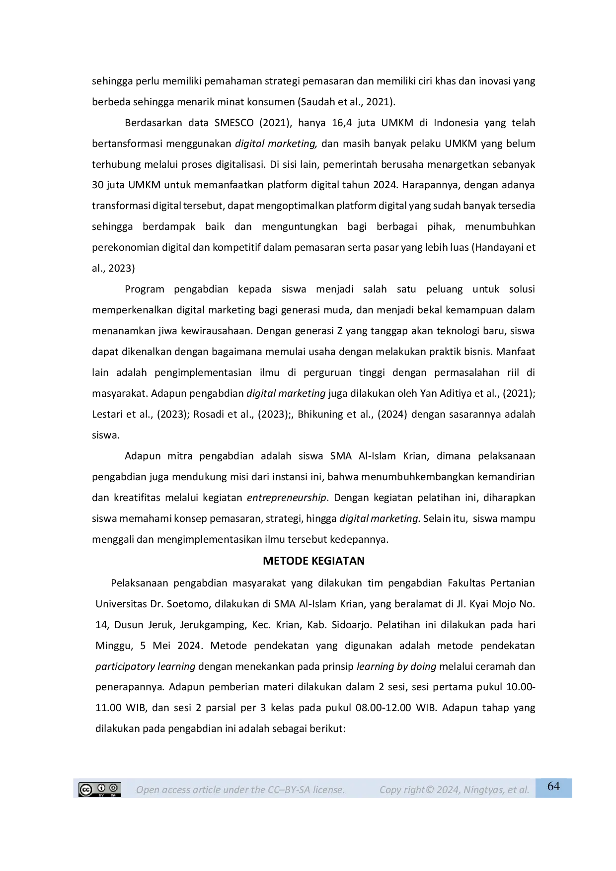 JURIS Pelatihan Strategi Digital Marketing Produk Olahan Pangan Perikanan Pada Siswa Sma Al Islam Krian