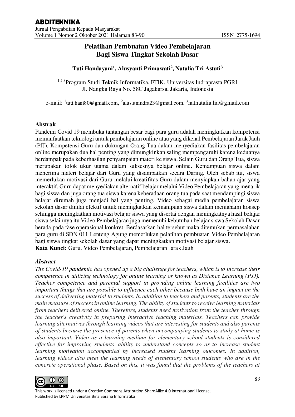 JURIS Pelatihan Pembuatan Video Pembelajaran Bagi Siswa Tingkat Sekolah Dasar