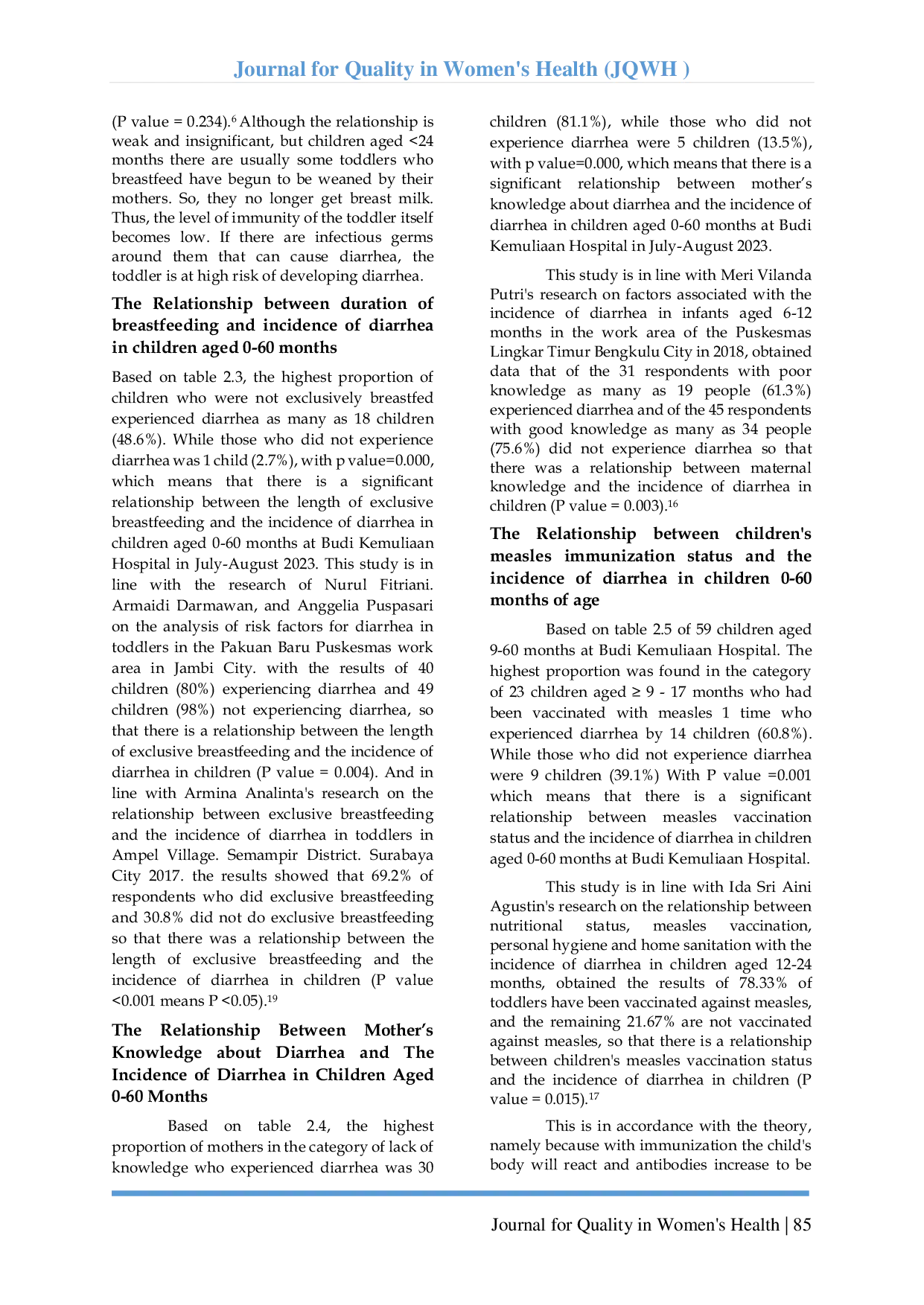 JURIS Factors Related To The Incidence Of Diarrhea In Children Aged 0 60 Months In The Children s Inpatient Room Of Budi Kemuliaan Hospital In July August In 2023