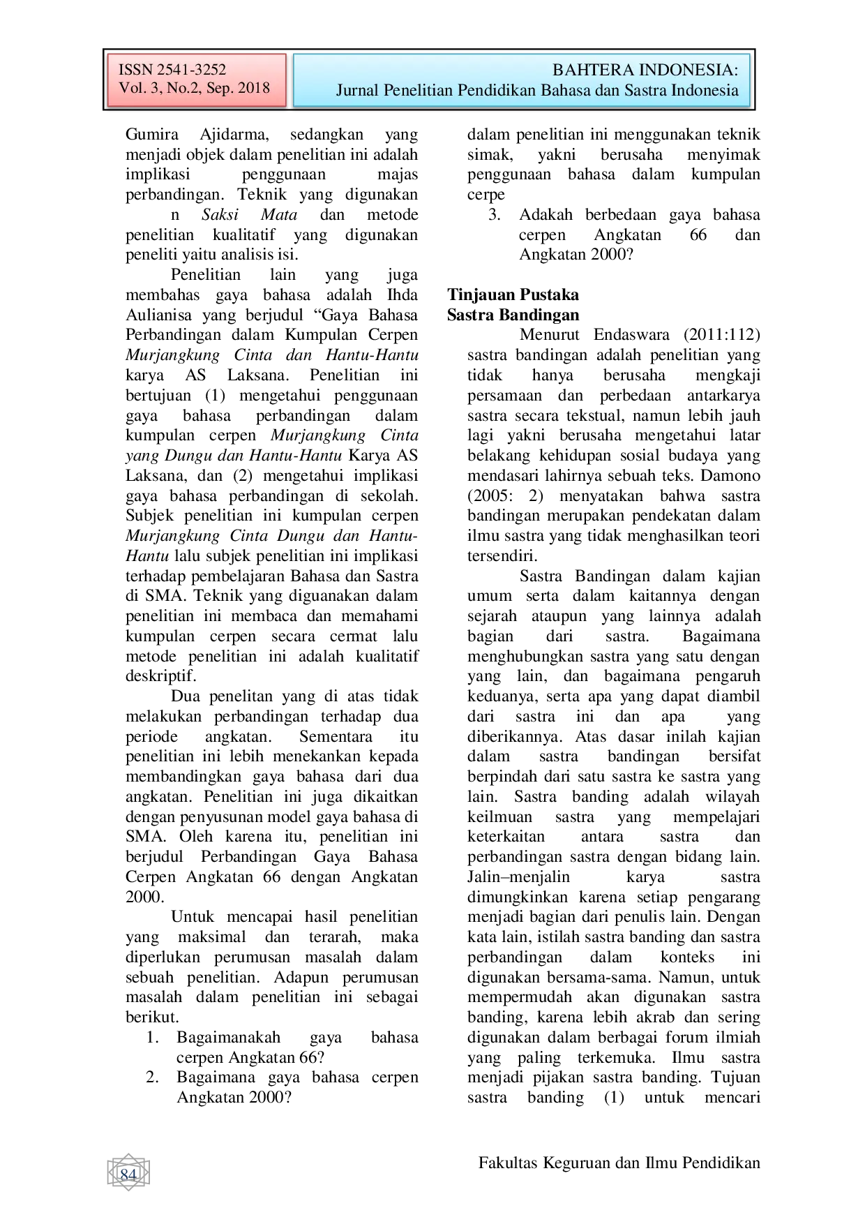 JURIS Perbandingan Gaya Bahasa Cerpen Angkatan 66 Dengan Angkatan 2000