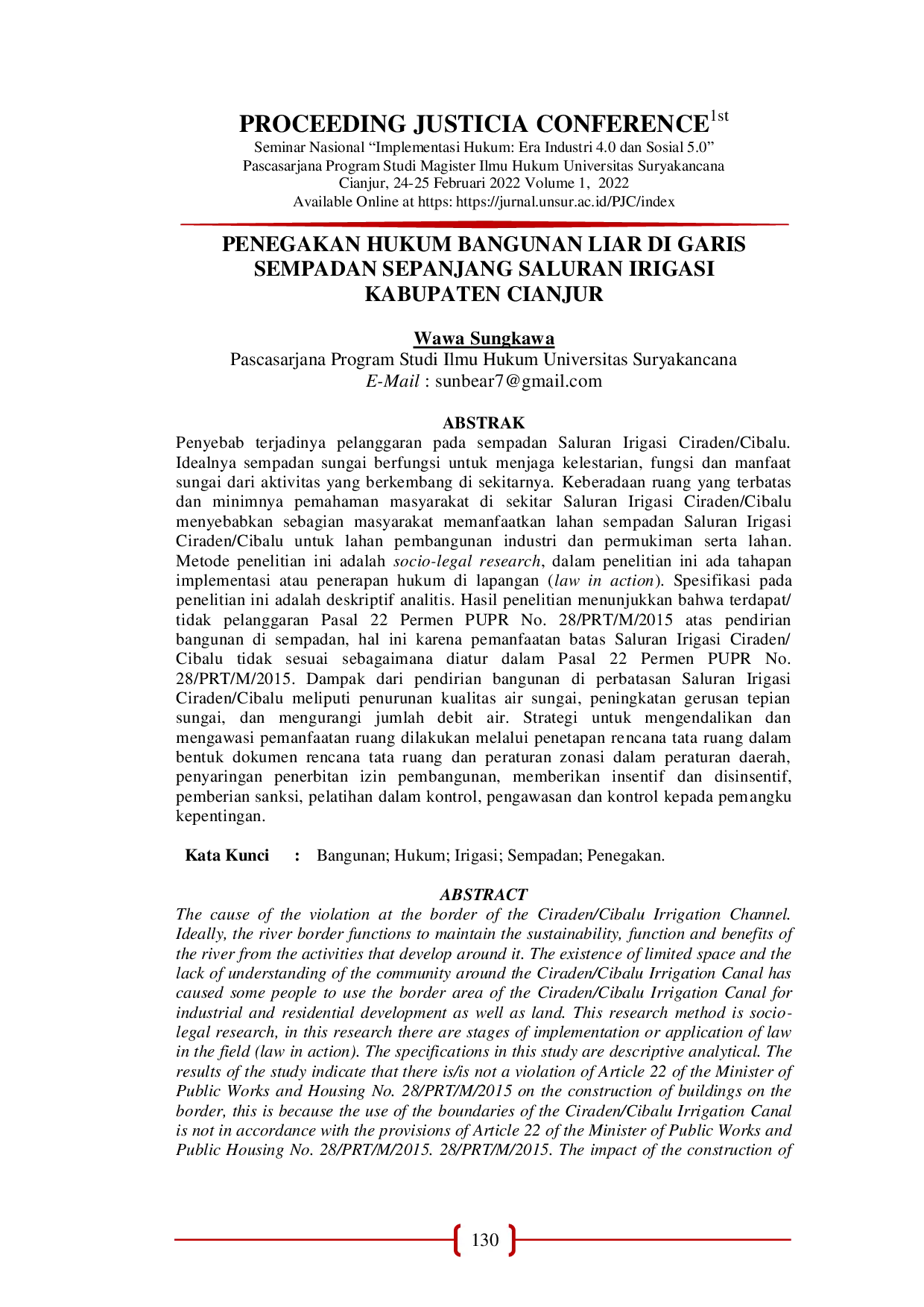 JURIS Penegakan Hukum Bangunan Liar Di Garis Sempadan Sepanjang Saluran Kabupaten Cianjur