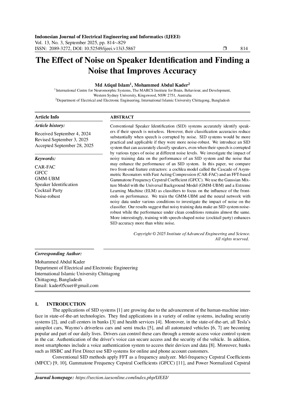 JURIS The Effect of Noise on Speaker Identification and Finding a Noise that Improves Accuracy