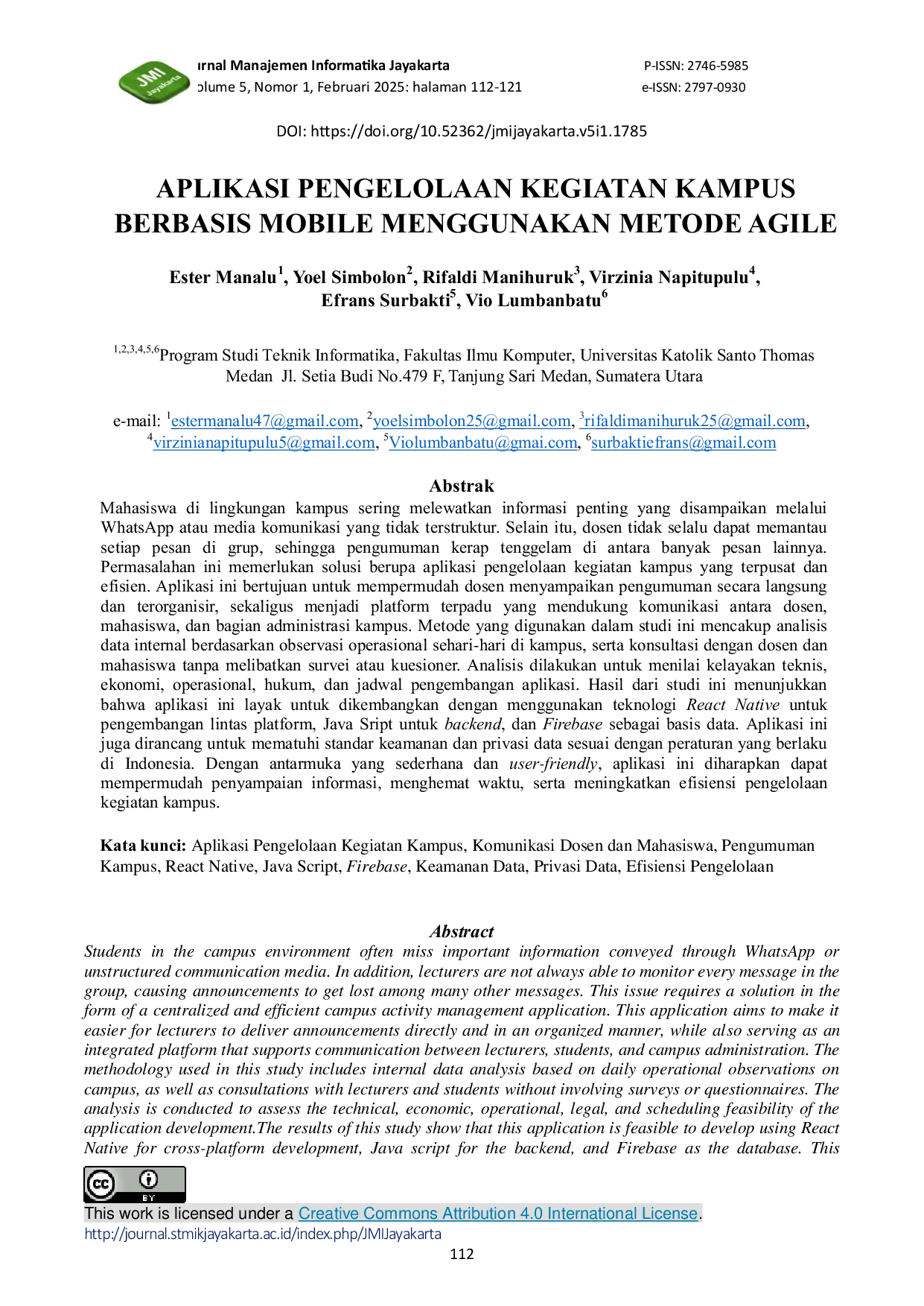 JURIS Aplikasi Pengelolaan Kegiatan Kampus Berbasis Mobile Menggunakan Metode Agile
