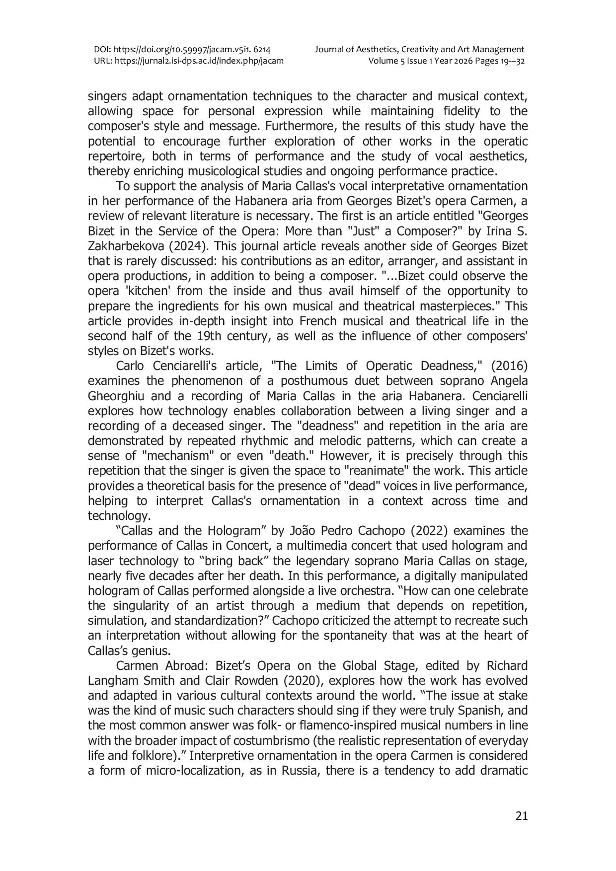 JURIS Performance Annotation Analysis of Maria Callas Interpretive Vocal Ornamentation in George Bizet s Aria Habanera