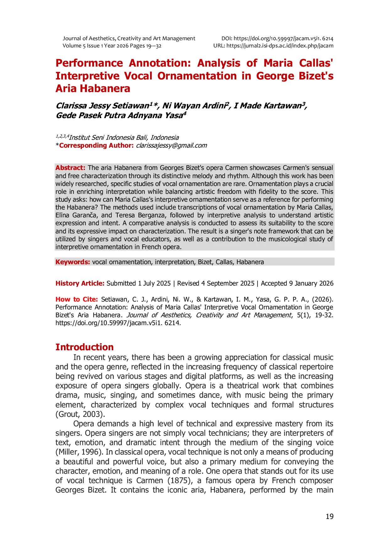 JURIS Performance Annotation Analysis of Maria Callas Interpretive Vocal Ornamentation in George Bizet s Aria Habanera