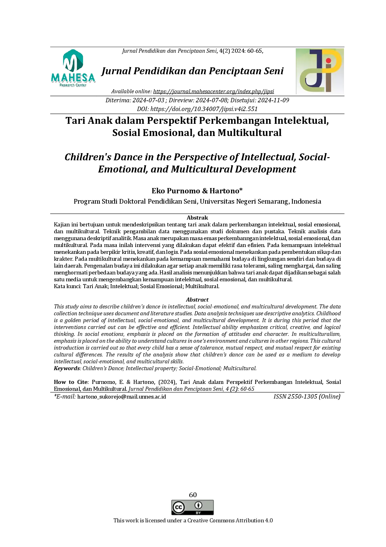 juris Tari Anak dalam Perspektif Perkembangan Intelektual Sosial Emosional dan Multikultural