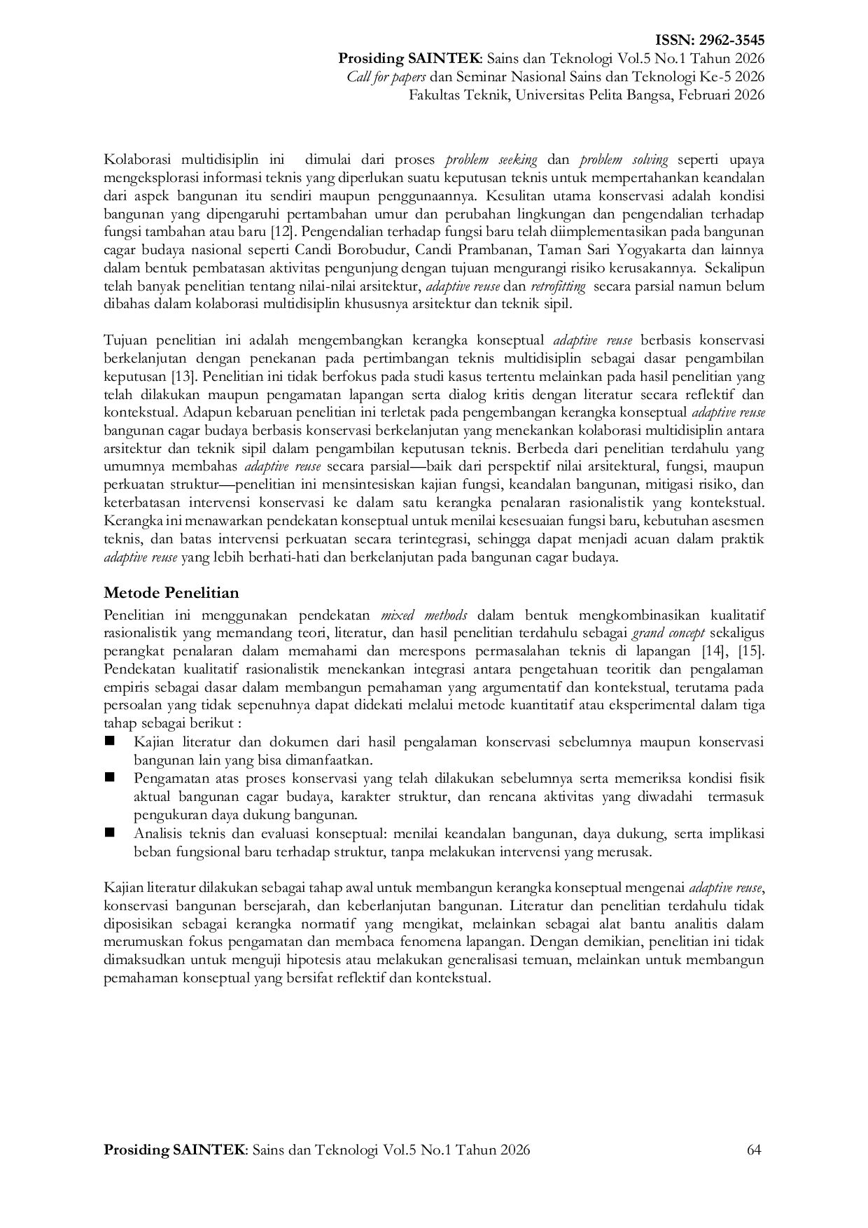 JURIS Adaptive Reuse Bangunan Cagar Budaya Pertimbangan Teknis dalam Strategi Konservasi Berkelanjutan Multidisiplin