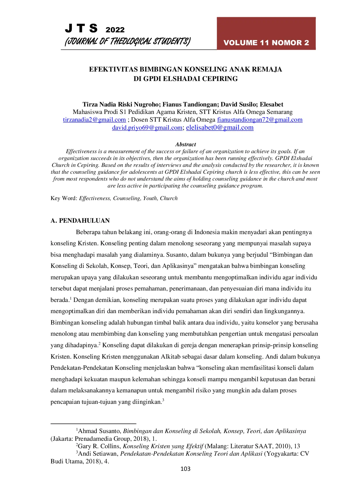 JURIS Efektivitas Bimbingan Konseling Anak Remaja di GPDI Elshadai Cepiring