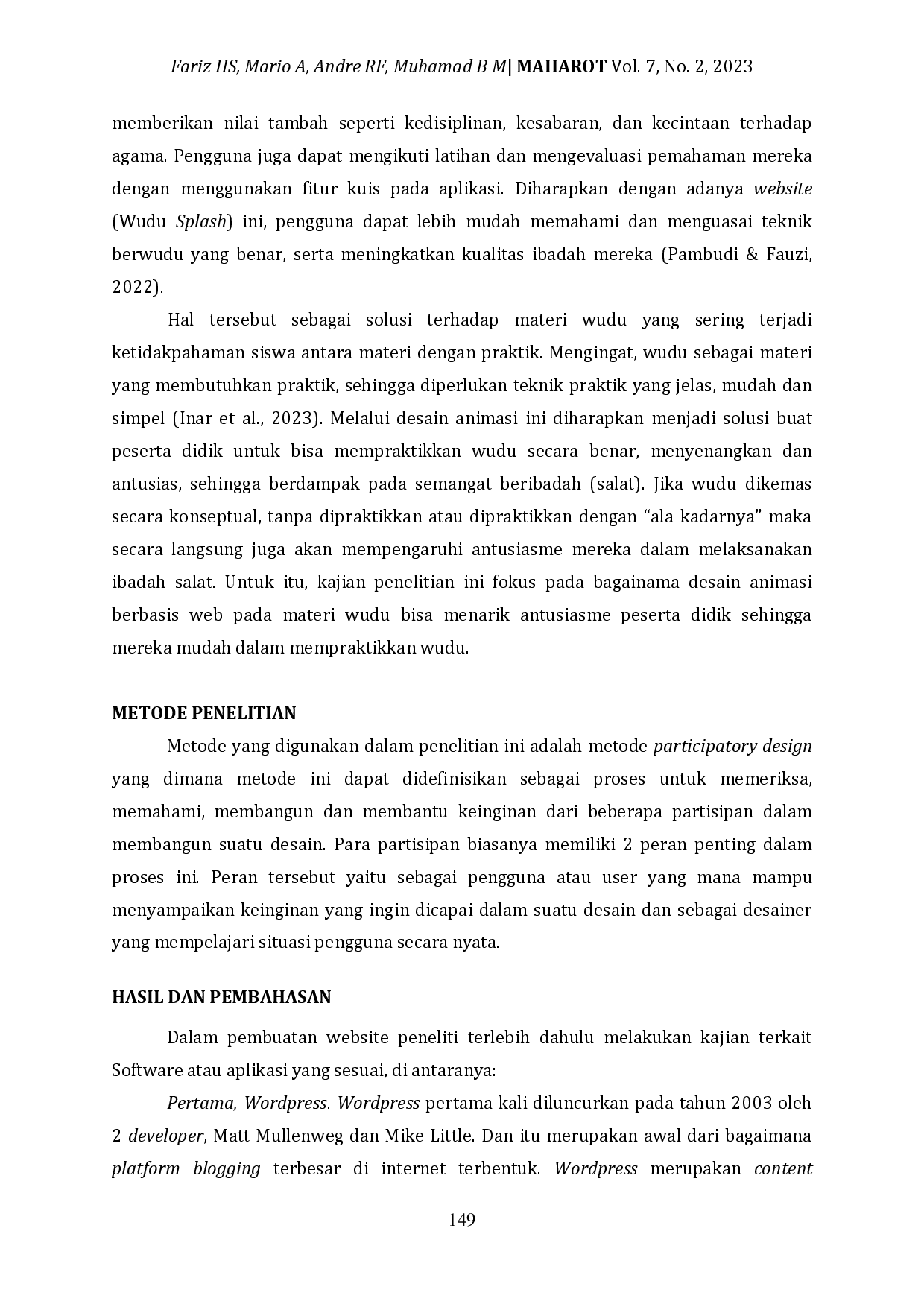 JURIS Website Based Wudu Interactive Learning Animation to Increase Students Learning Enthusiasm