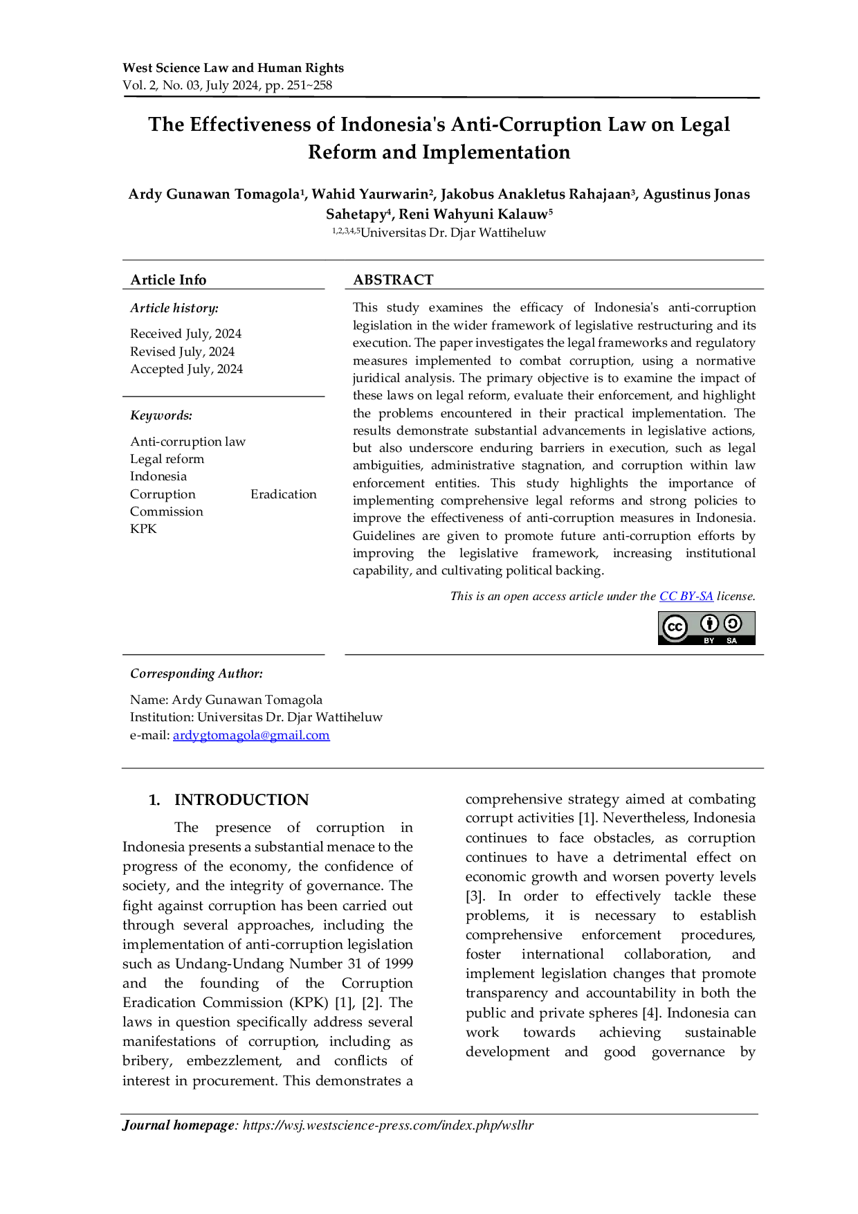 JURIS The Effectiveness of Indonesia s Anti Corruption Law on Legal Reform and Implementation