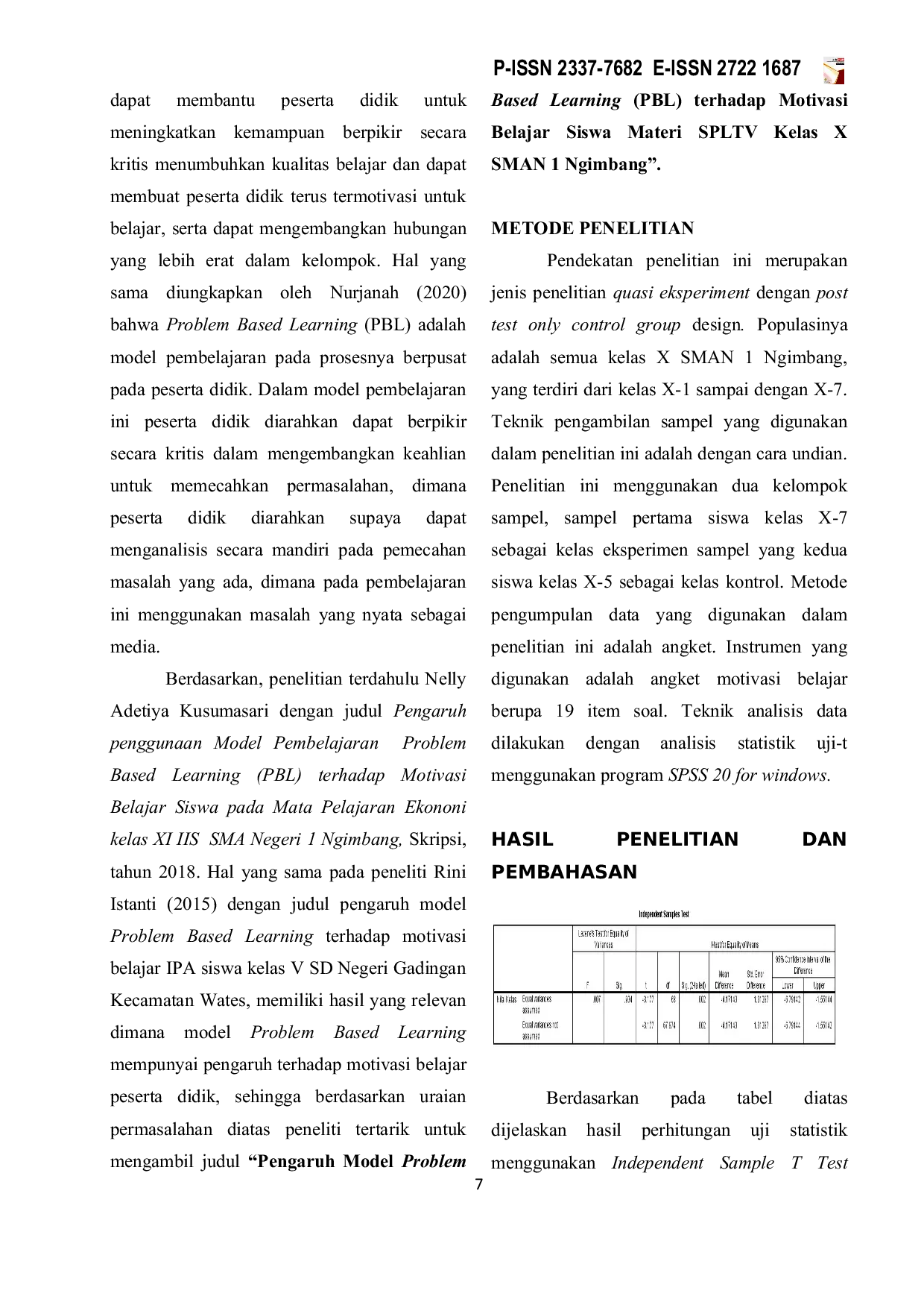 JURIS Pengaruh Model Problem Based Learning PBL Terhadap Motivasi Belajar Siswa SMA Materi SPLTV