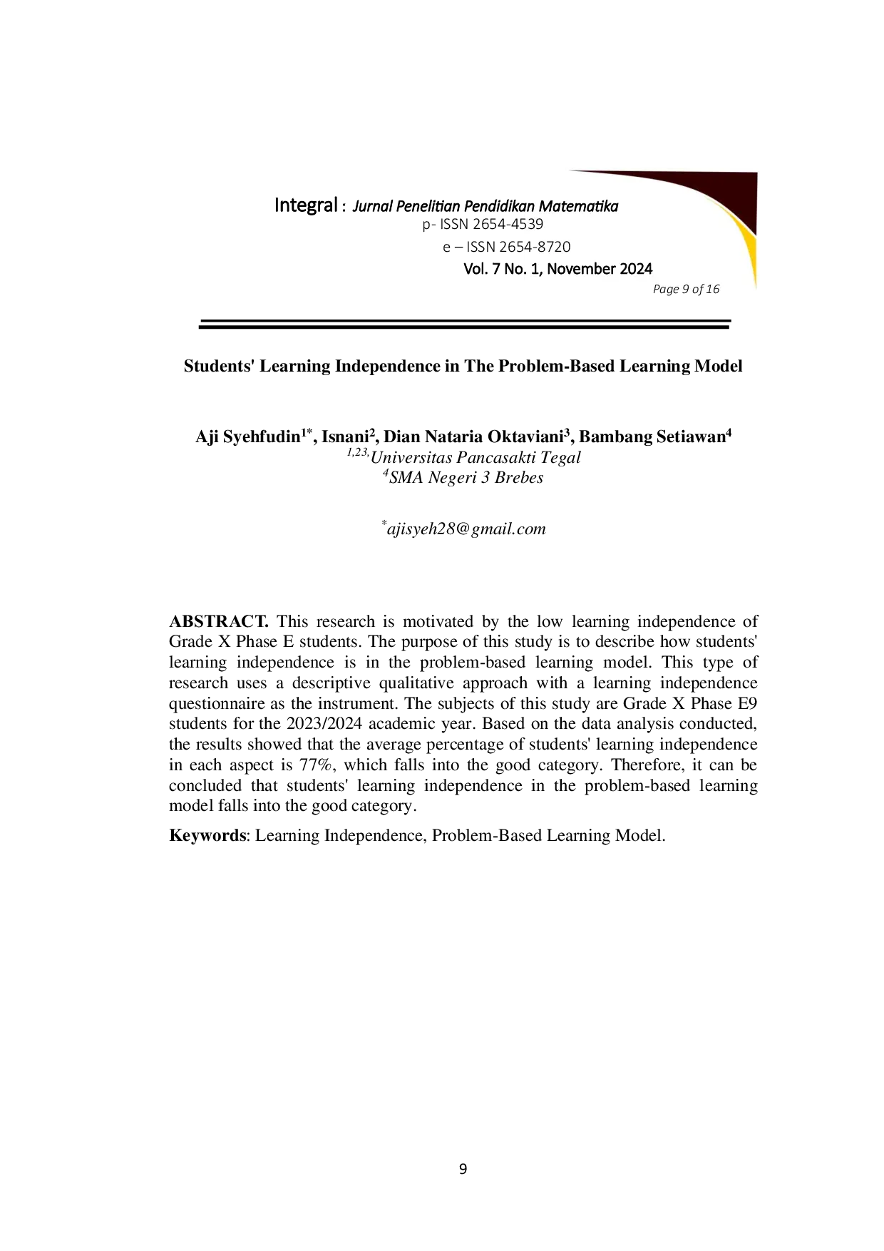 JURIS Students Learning Independence In The Problem Based Learning Model