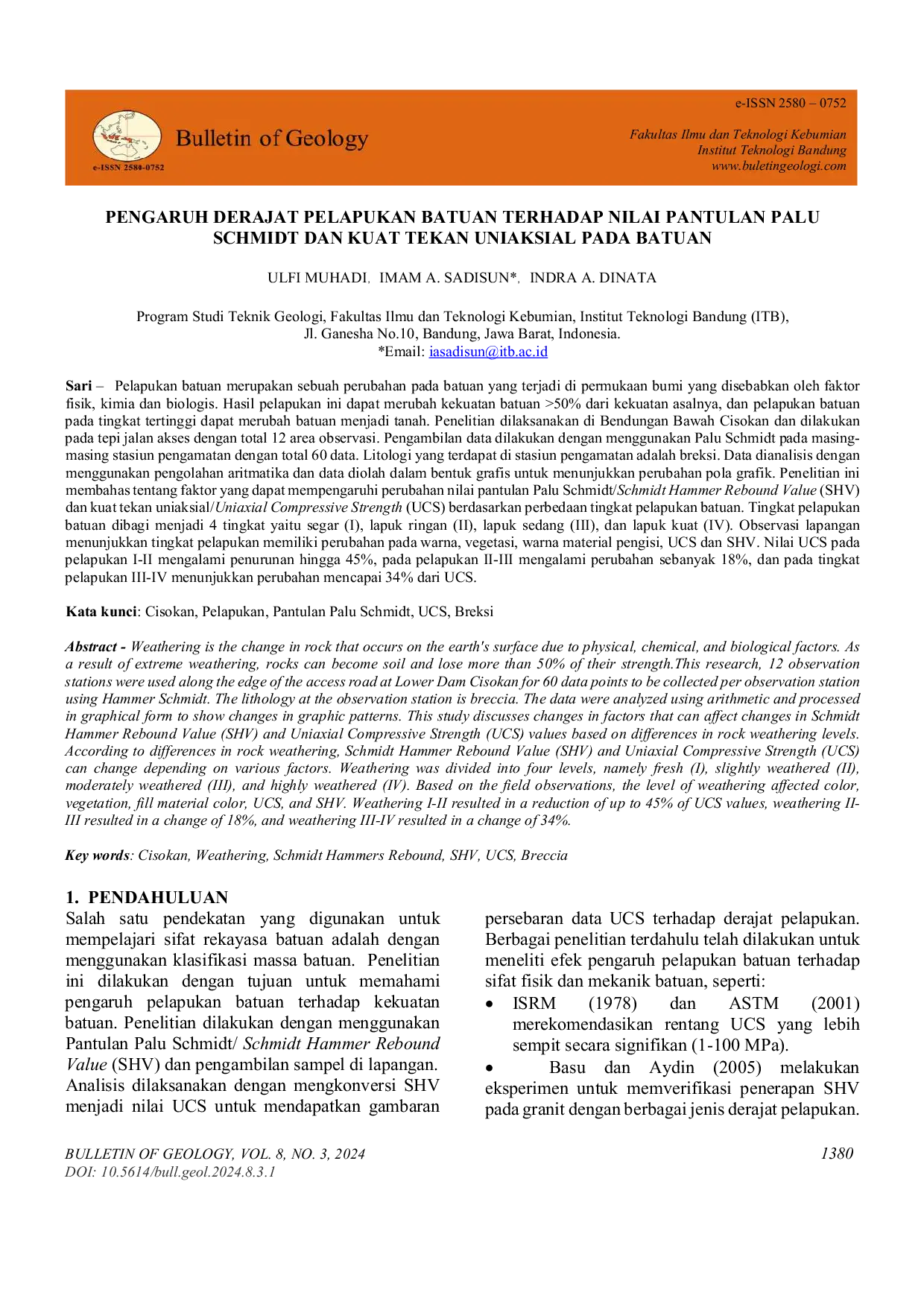 JURIS Pengaruh Derajat Pelapukan Batuan Terhadap Nilai Pantulan Palu Schmidt Dan Kuat Tekan Uniaksial Pada Batuan